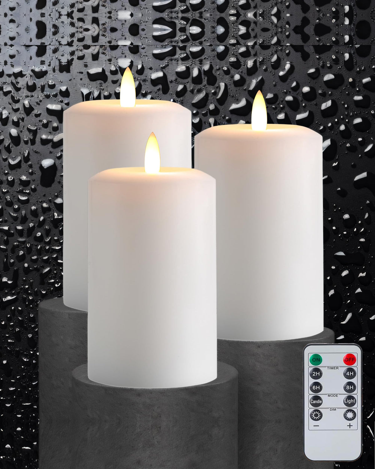 Gmnee 3''X6'' Flickering Flameless Candles With Remote Timer, 3'' Diameter White Pillar, Real Wax, Set Of 3 Large Led Battery Op