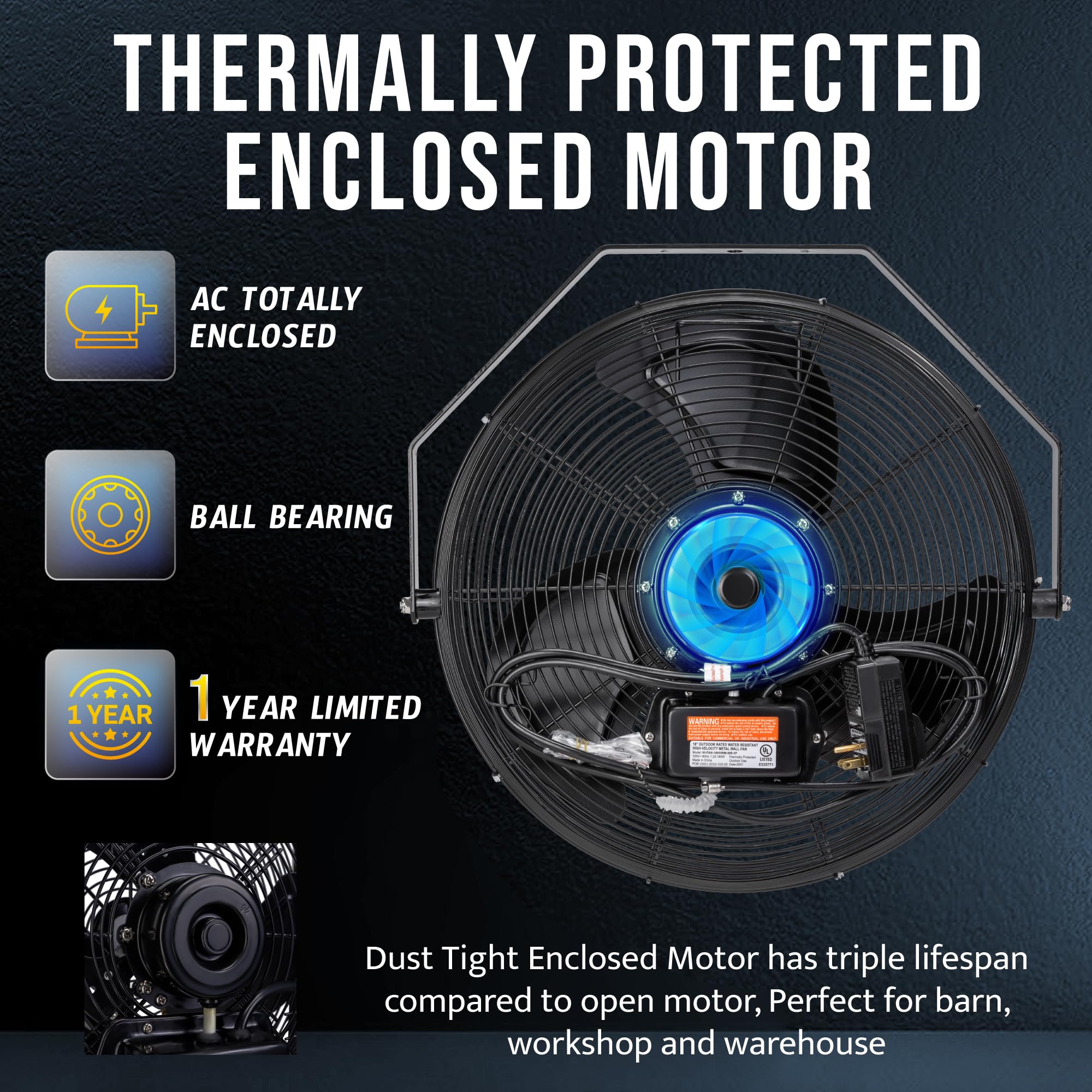 Tornado 2 Pack 18 Inch Outdoor Rated Ipx4 Water-Resistant High Velocity Industrial Wall Mount Fan For Commercial, Industrial, Gr