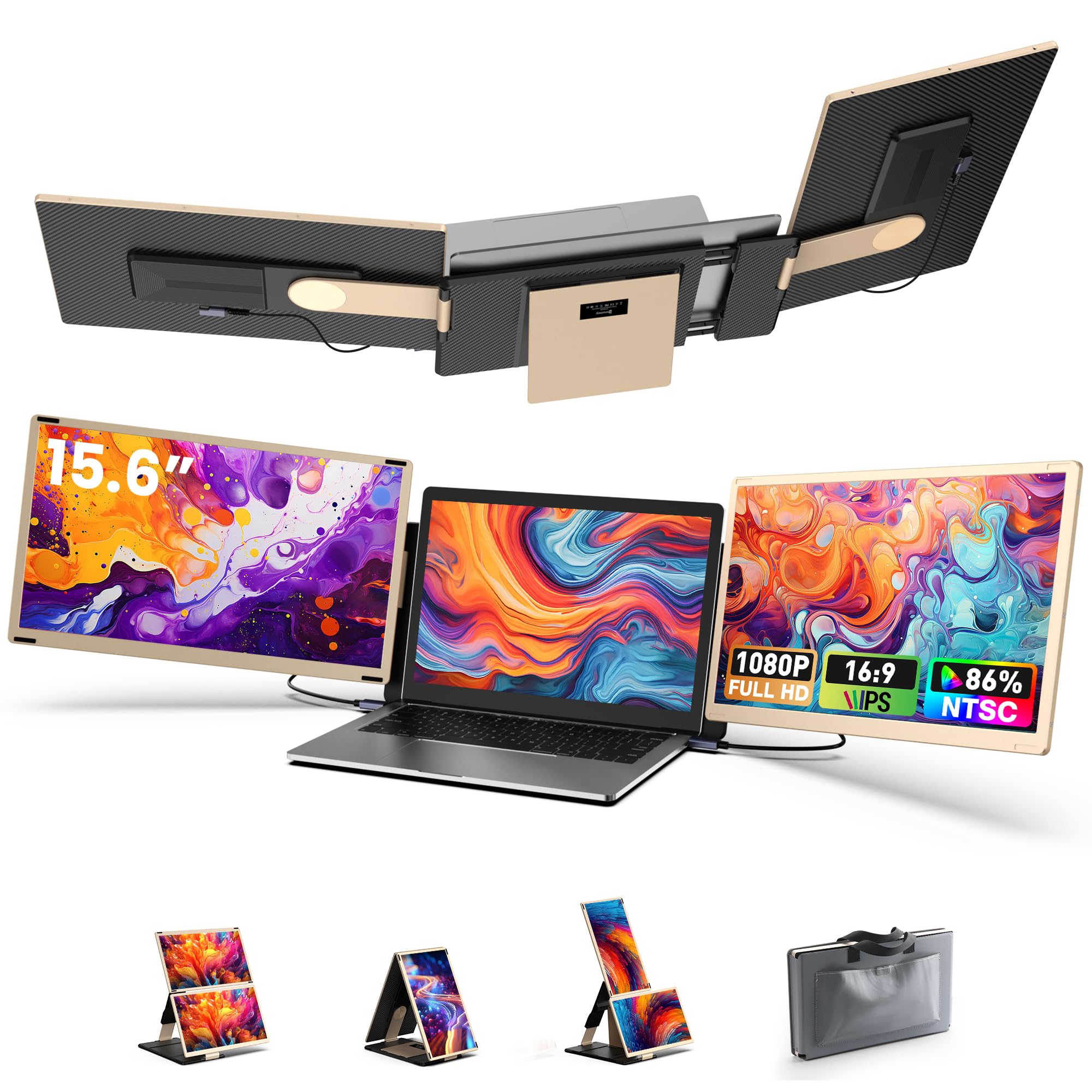 Laptop Screen Extender, 15.6'' Laptop Monitor Extender With 86% Ntsc Fhd 1080P Display, Detachable Triple Portable Monitor Compa