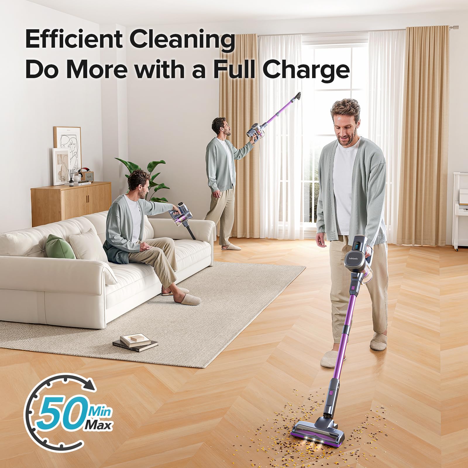 Lubluelu Cordless Vacuum Cleaner, Max 50 Mins Runtime, Stick Vacuum With Touch Screen,Lightweight Vacuum For Carpet, Home Hardwo