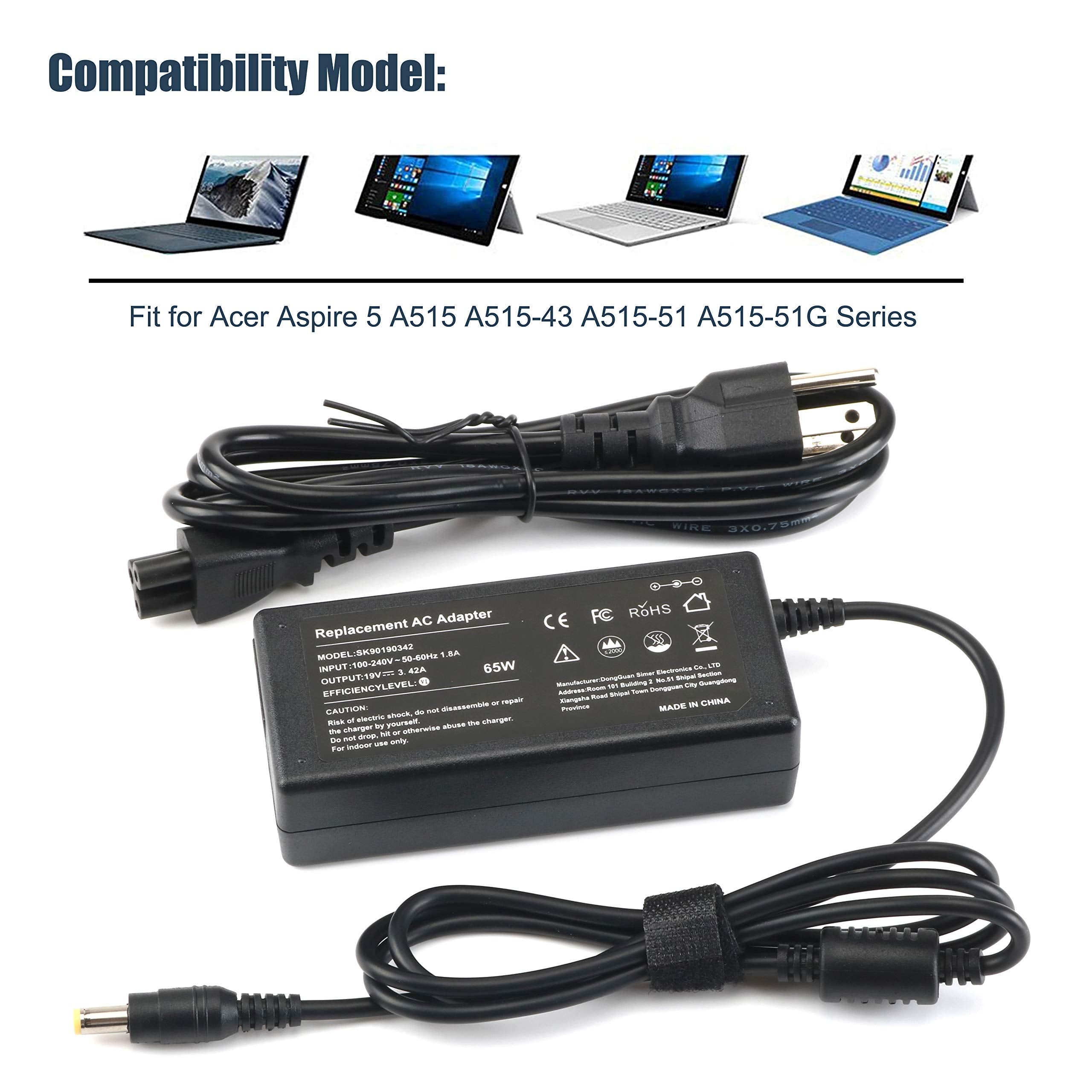 65W Ac Adapter/Laptop Charger/Power Supply For Acer Aspire 5 A515 A515 43 A515 51 :A515 43 R19L A515 51 58Hd A515 51G 84Sn A515 51 3509 A515 52 78Md A515 51G 53V6 A515 43 R5Re