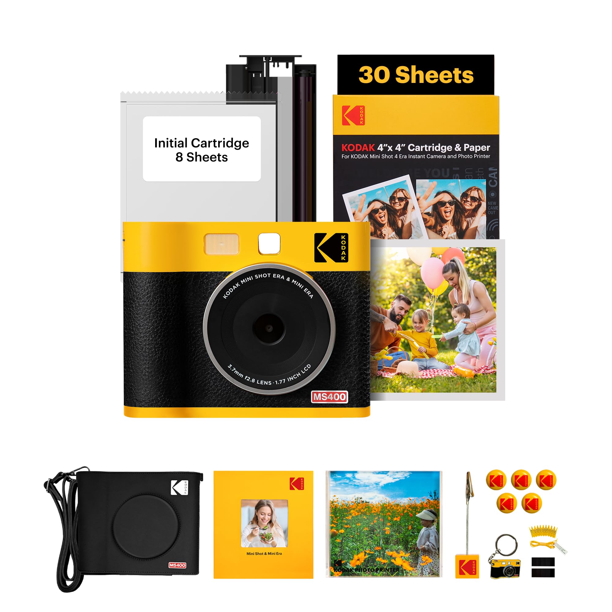 KODAK Mini Shot 4 ERA 4PASS 2-in-1 Instant Camera and Photo Printer (4x4) (Yellow, Camera + 70 Sheets + Gift Accessories)
