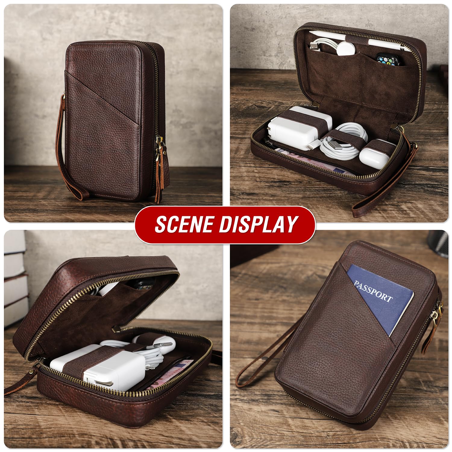 Catapurus Electronic Organizer Case Tech Kit, Top Grain Leather Handmade, Portable Compact Travel Electronic Accessories Storage