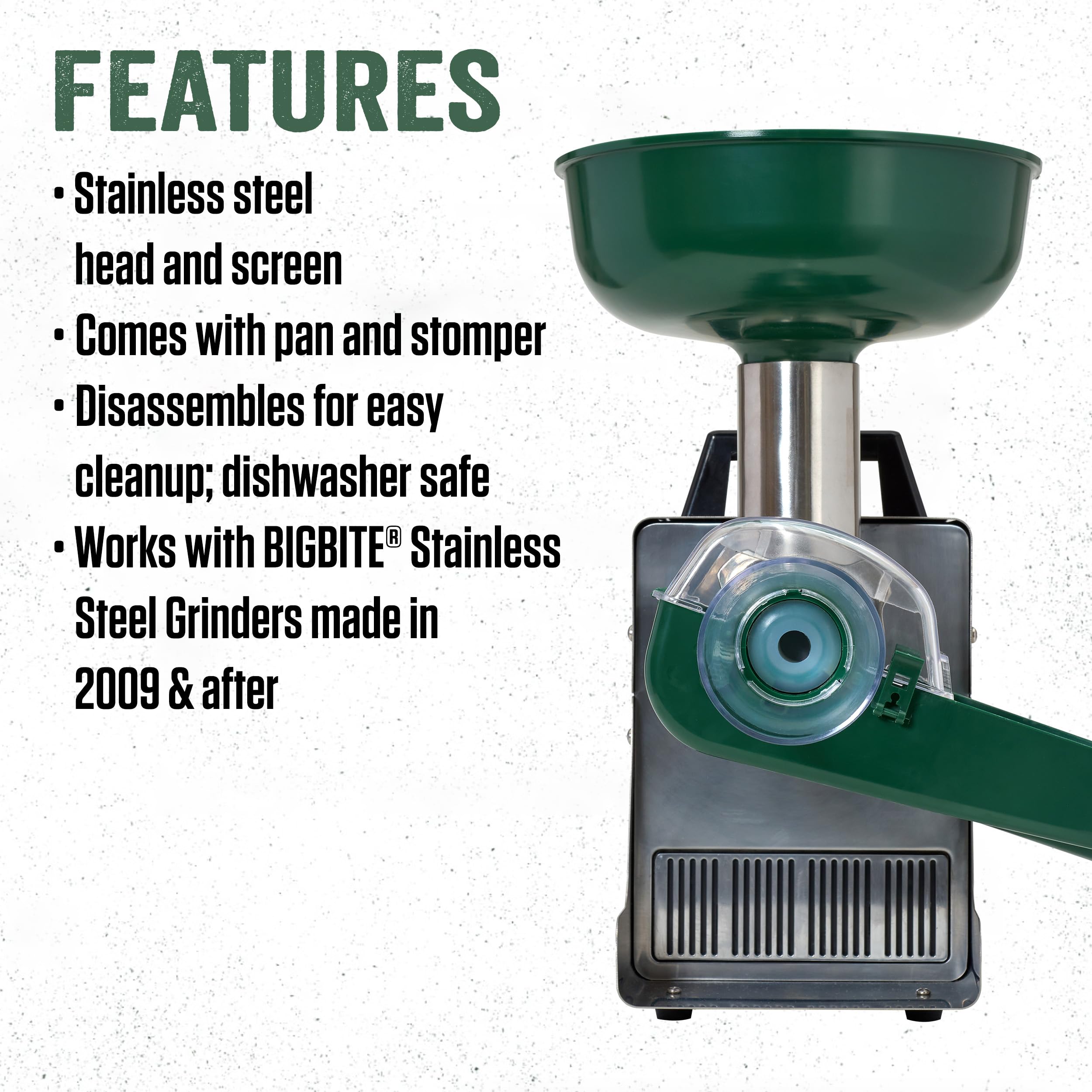 Lem Products Bigbite Juicer Attachment For Meat Grinders, Juices Fruits And More, Stainless Steel And Plastic, Green And Silver