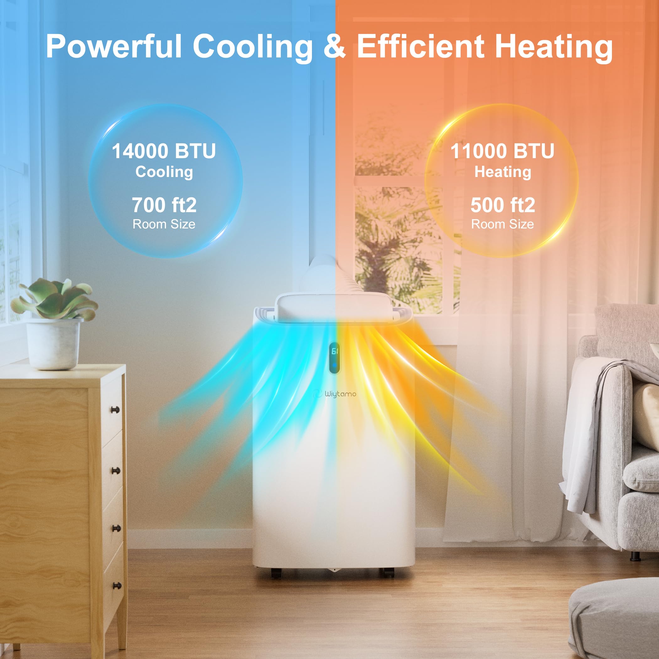 Wiytamo 14,000 BTU Portable Air Conditioner - 4 in 1 with WiFi, Heat, Dehumidifier & Fan, Model OX-14KHW1, for