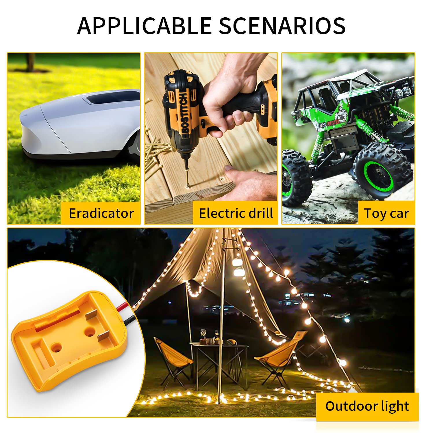 2 Pack Power Wheel Adapter For Dewalt 20V Battery Series With Fuse, Switch & Wire Terminal, 3Pcs 30A Fuse, 12 Awg Wire Battery C