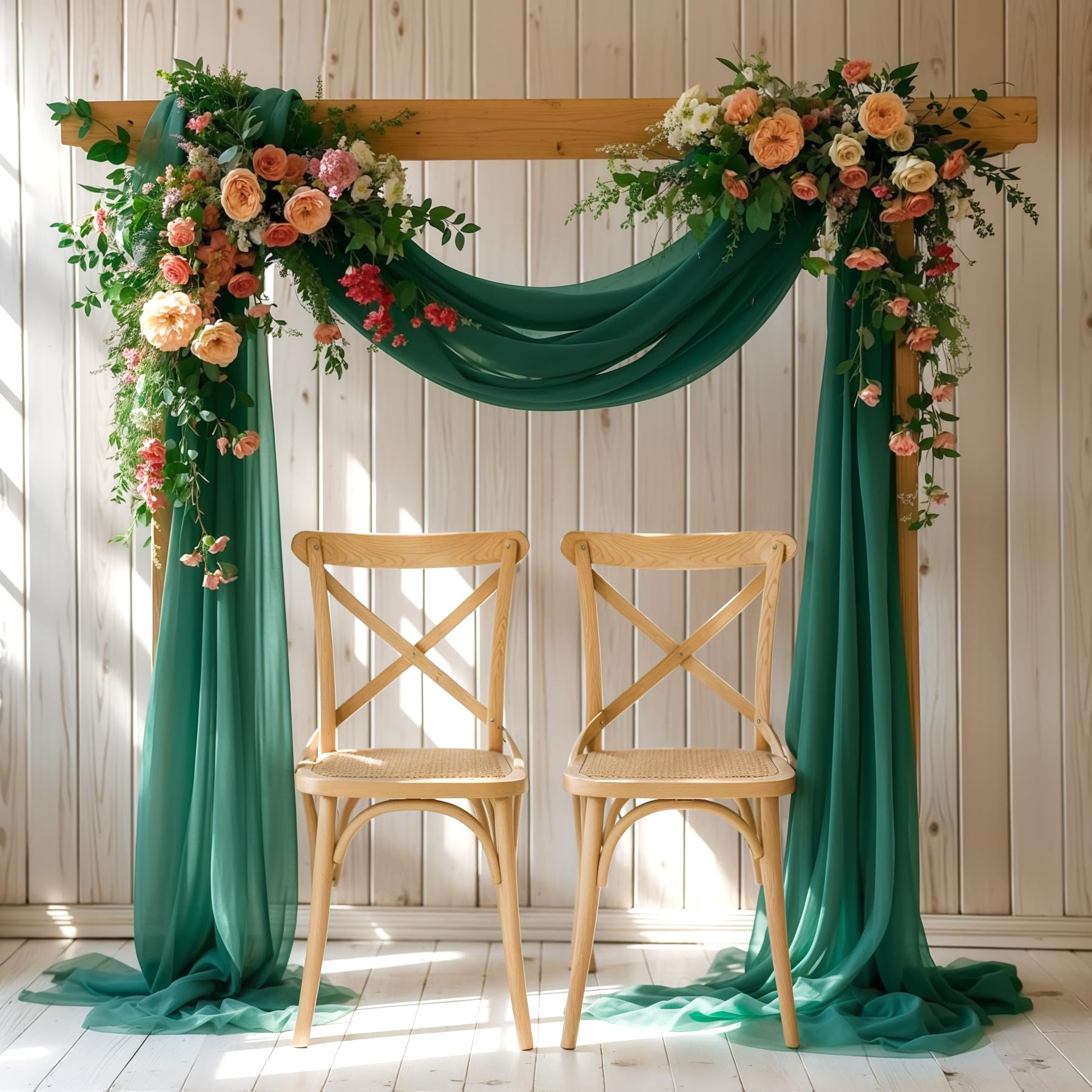 Wedding Arch Draping Fabric, 2 Panels 28 X 19Ft Emerald Green Arch Drapes Sheer Backdrop Curtain For Wedding Ceremony Party Ceil