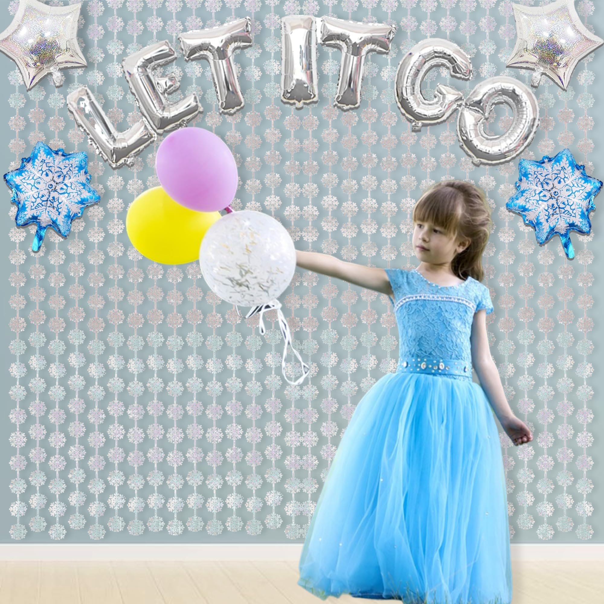 Braveshine Silver Party Snowflake Backdrop   2 Pack Hanging Foil Fringe Snow Flakes Party Streamers Curtain For Christmas Winter