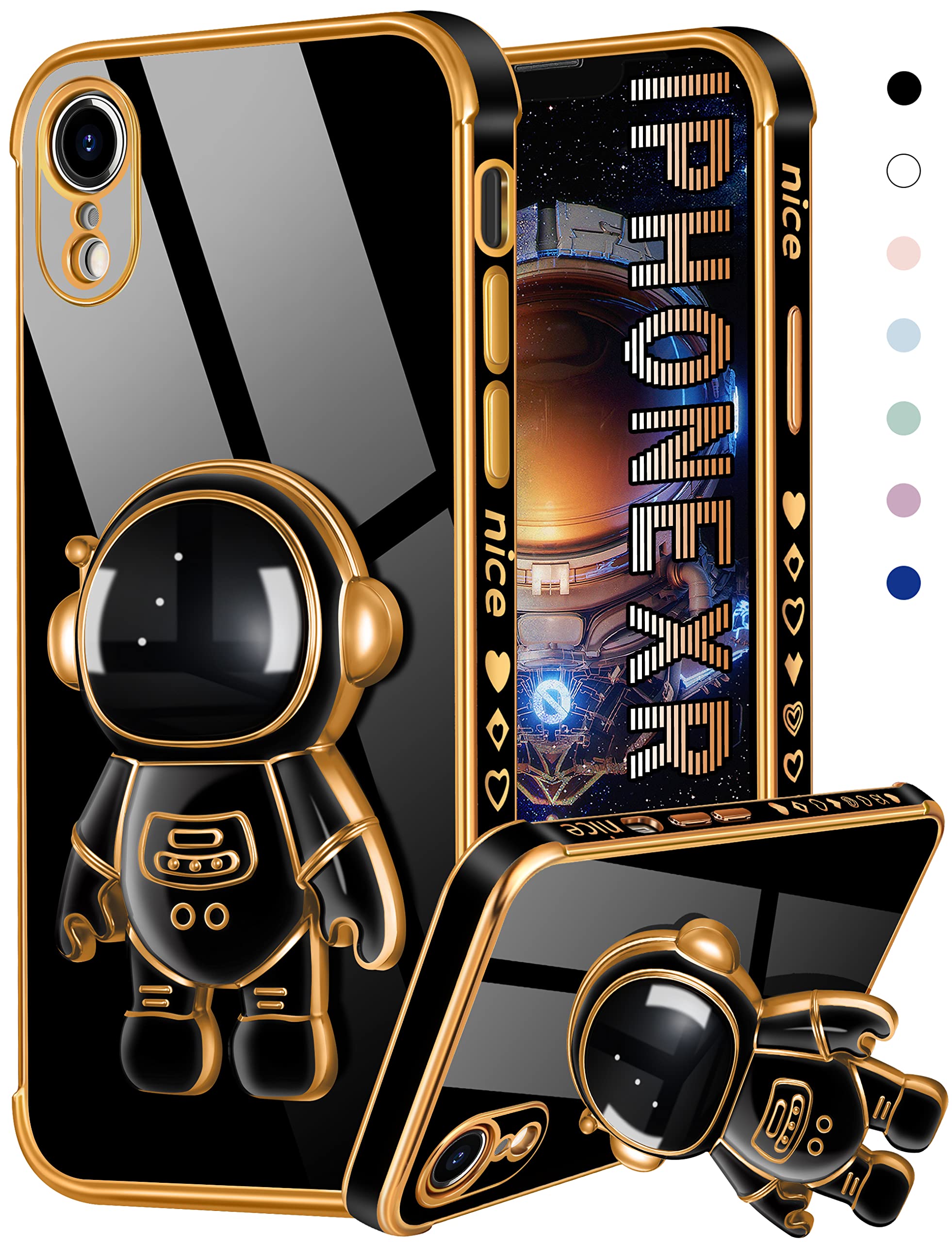 Coralogo For Iphone Xr Case Astronaut Cute For Women Girls Girly Unique Black Phone Cases With Astronaut Hidden Stand Kickstand