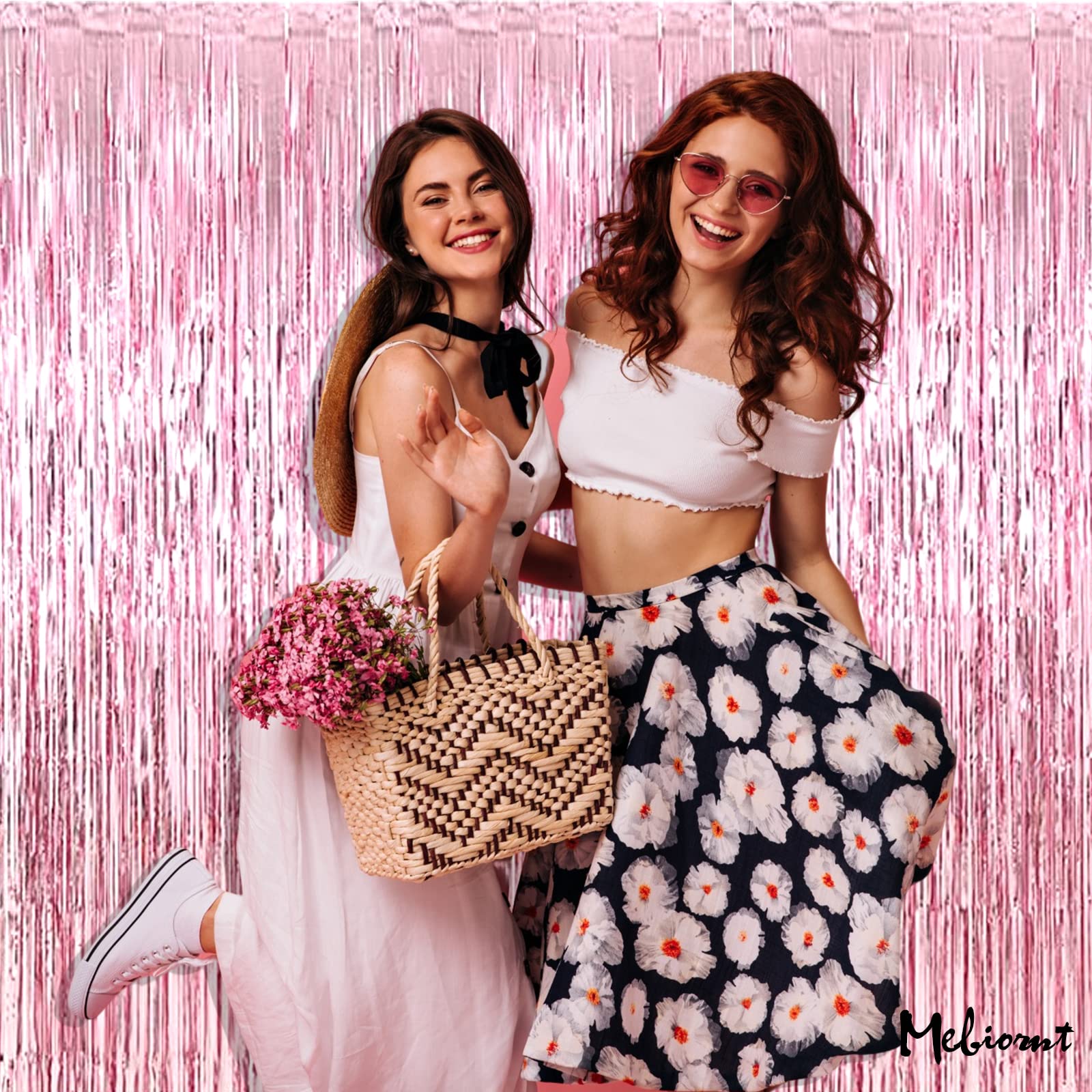 4 Pack Pink Fringe Curtain Backdrop, 3.2Ft X 8.2Ft Metallic Tinsel Foil Fringe Streamers Curtains Background For Photo Booth Bir