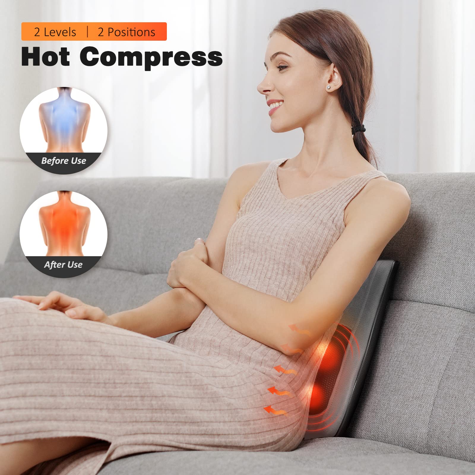 Boriwat Back Massager With Heat, Massagers For Neck And Back, 3D Kneading Massage Pillow For Back, Neck, Shoulder, Leg Pain Reli