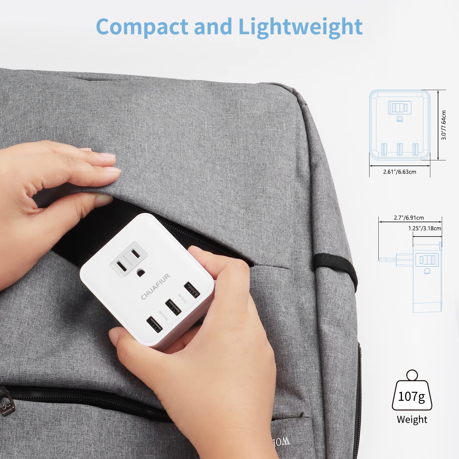 Chuafiur European Travel Plug Adapter, International Power Plug Adapter With 3 Usb Ports And 3 Ac Outlets, Power Converter Us To