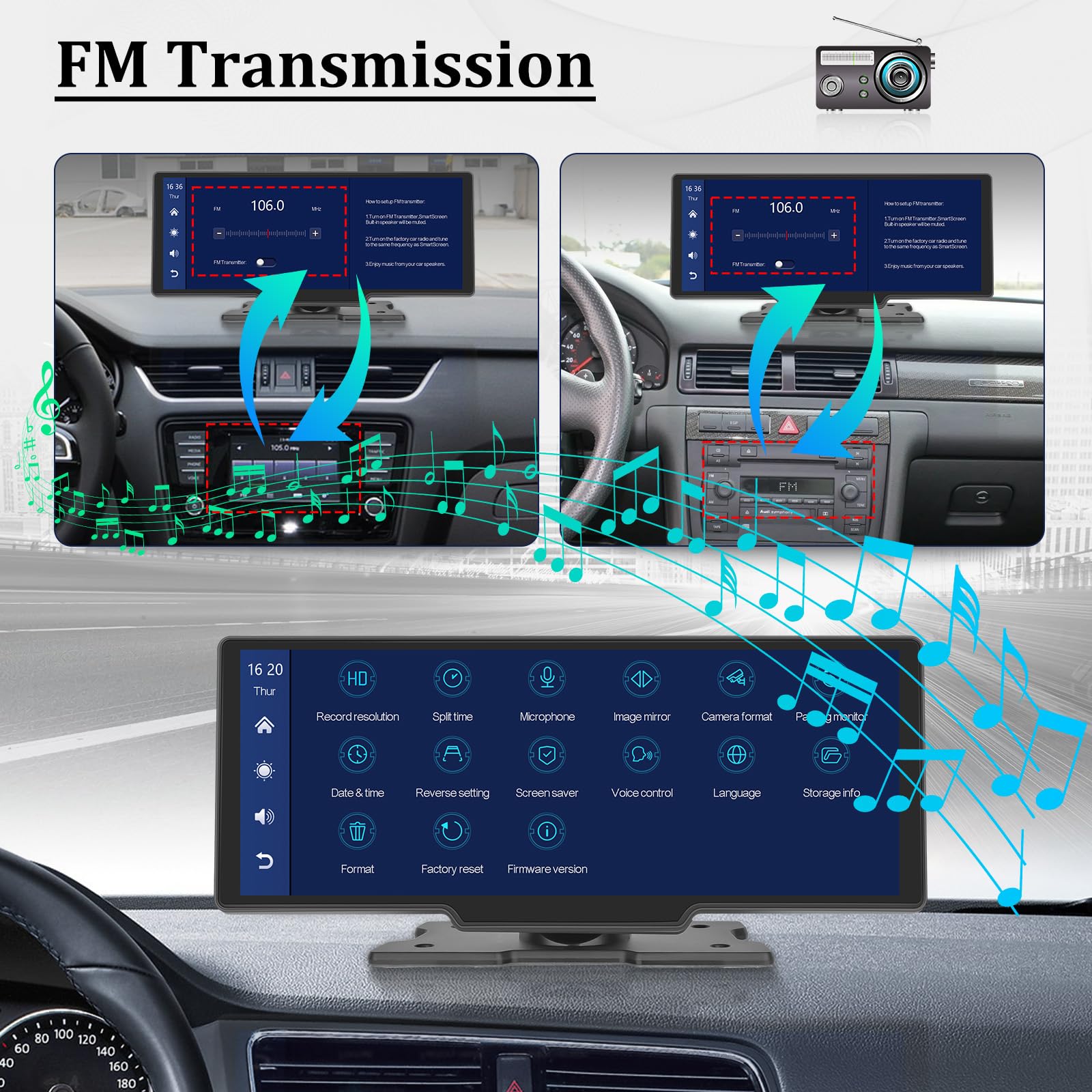 Carplay Screen Stereo 10.3 Inch Hd Wireless Portable Car Buddy Touchscreen Radio, Car Play & Android Auto Fm Transmission Blueto