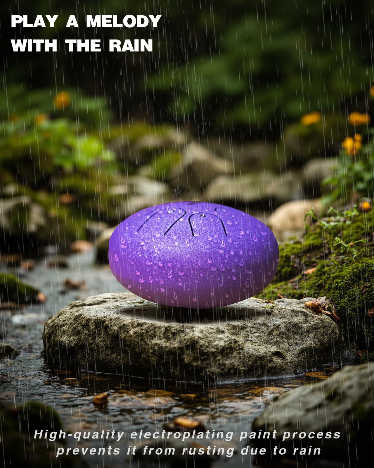 Rain Drum For Outside,Steel Tongue Drum - 6 Inch 8 Notes Metal Handpan Drums,Waterproof Rain Chime,Musical Gifts