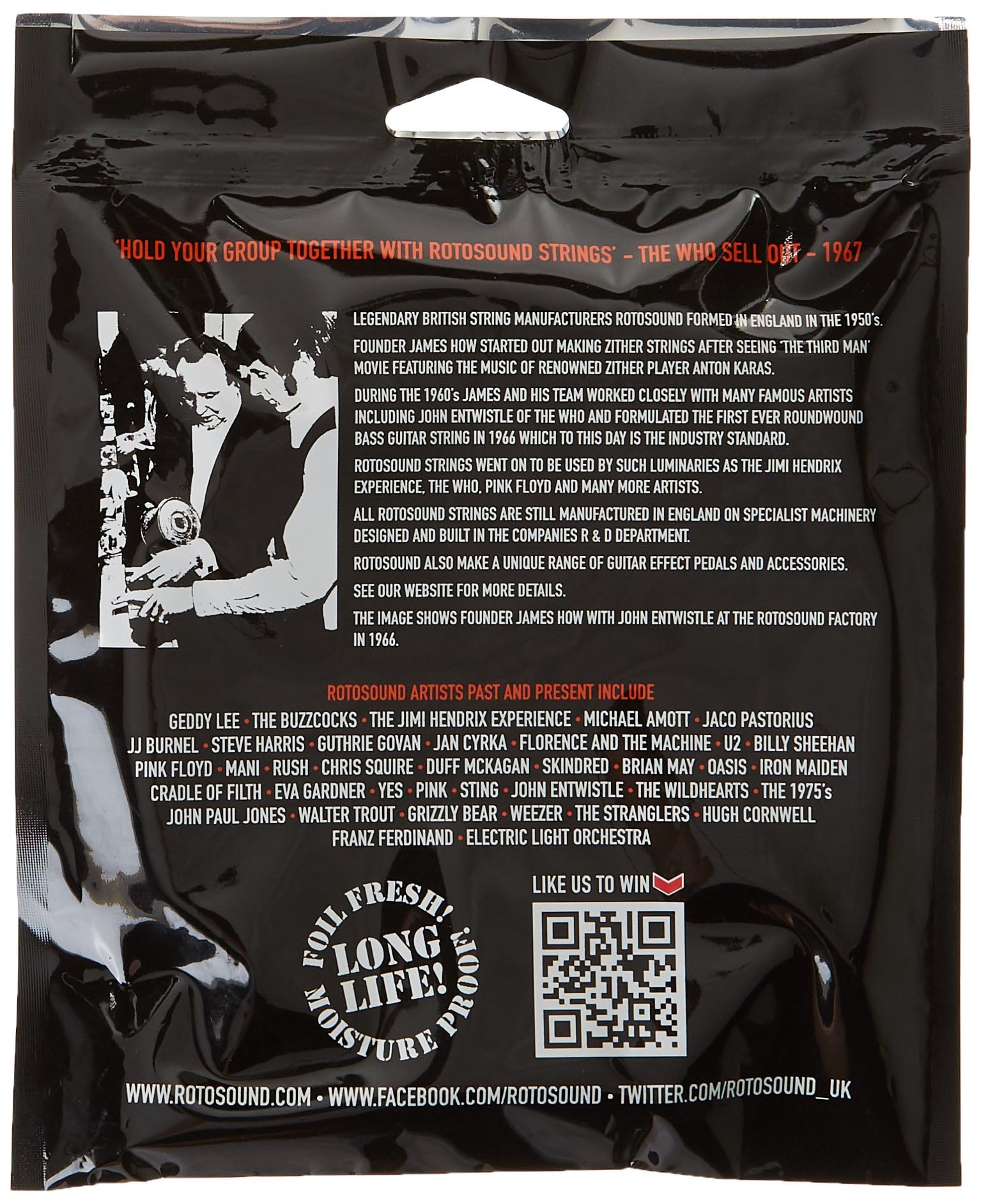 Rotosound Rs77El Monel Flatwound Extra Long Bass Guitar Strings (45 65 85 105)