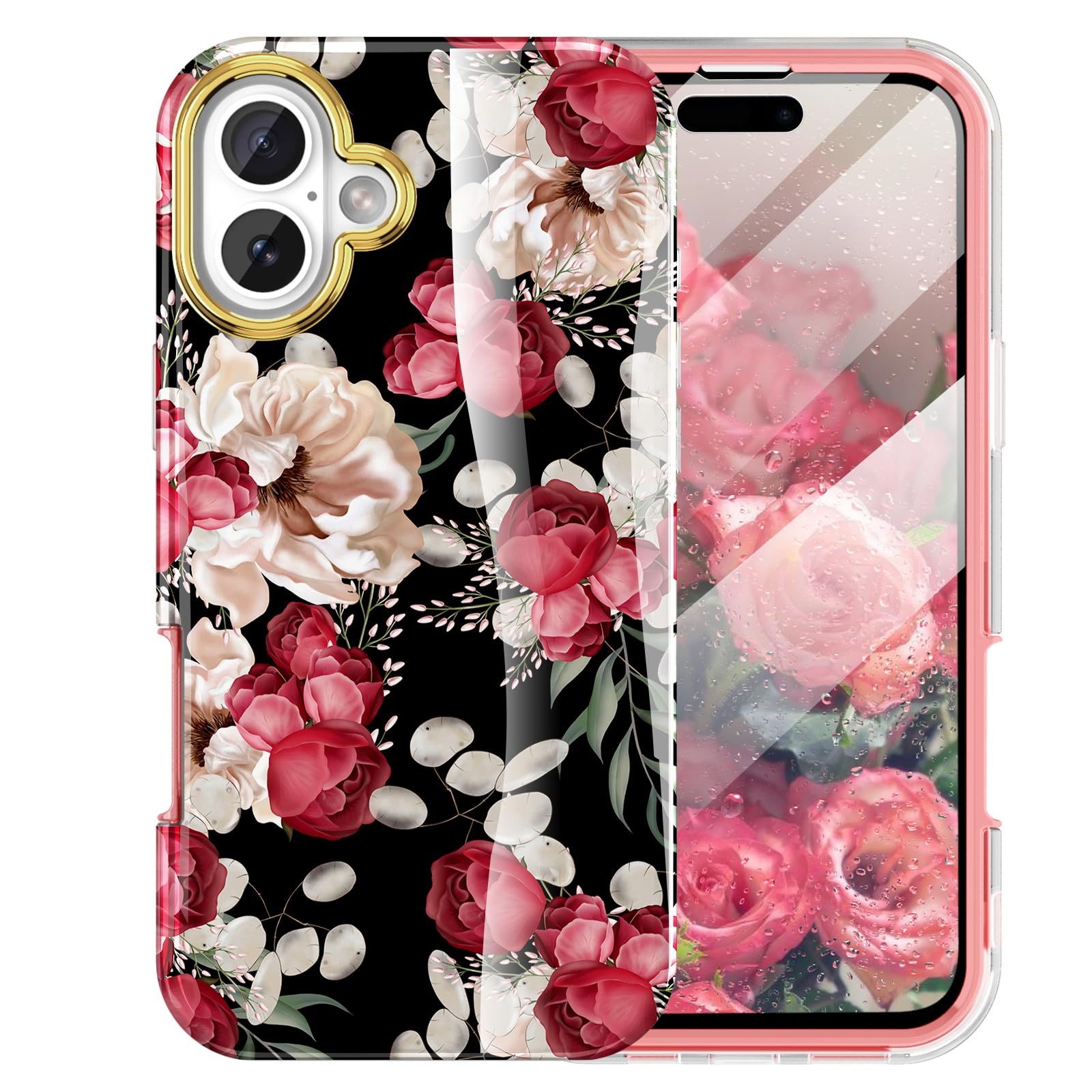 Turquiase Cute Flower Case For Iphone 16 6.1 Inch Built With Screen Tector, Lightweight And Stylish Full Body Shockof Tective Ru
