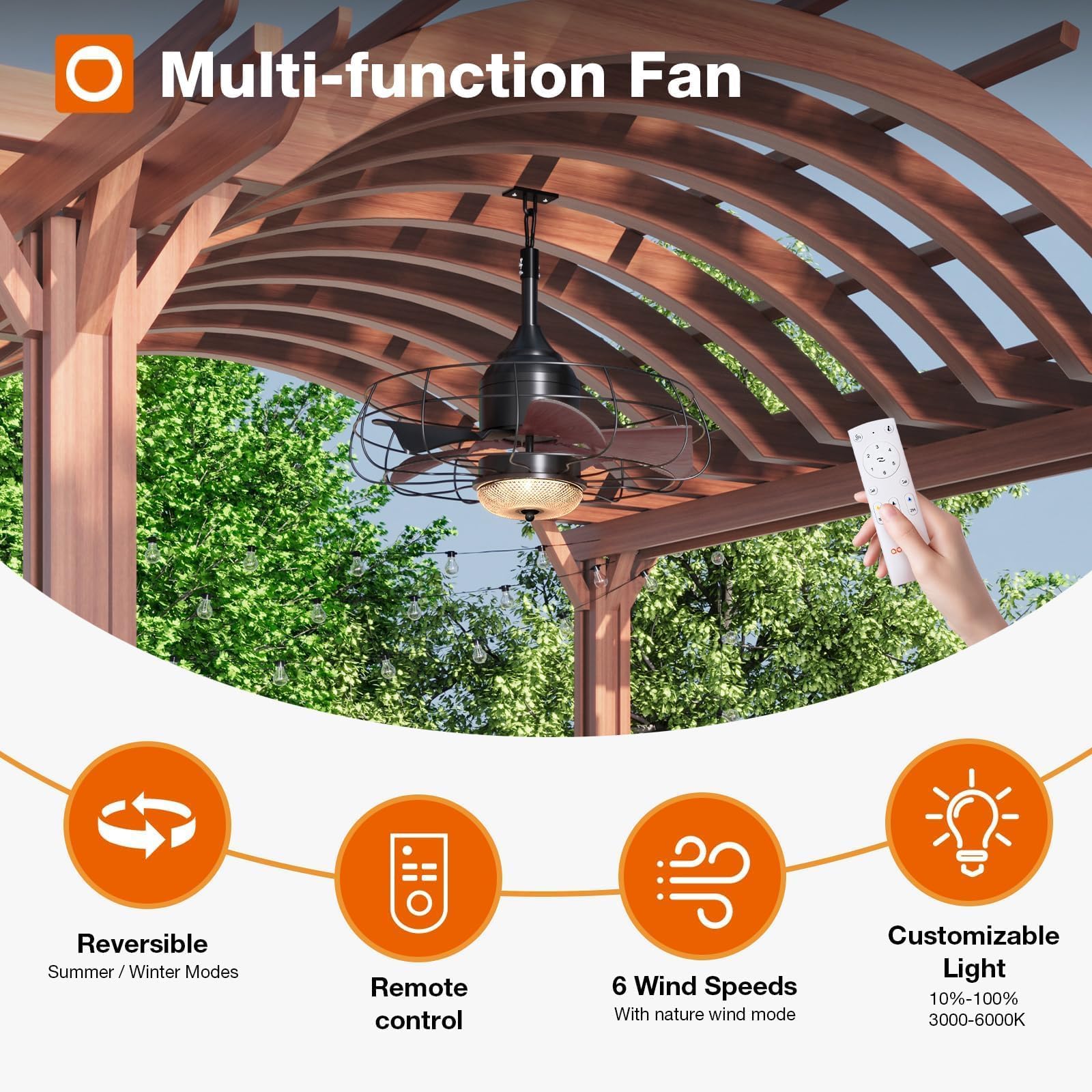 Addlon Outdoor Ceiling Fans With Lights For Patios, 20 Inch Wet Rated Black Gazebo Fan With Remote, 6 Speeds, 3Cct Dimmable, Noi