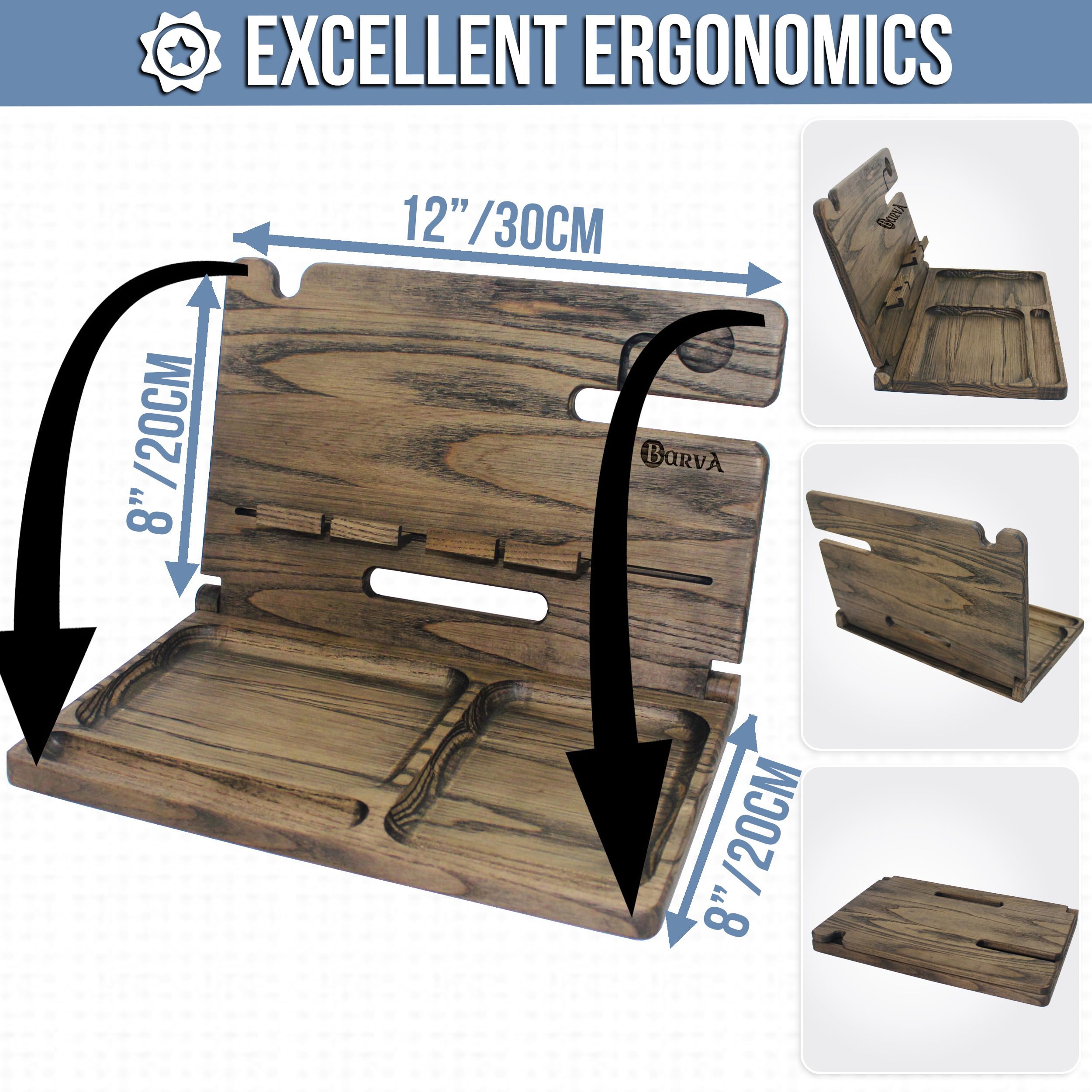 Barva Two Phone Docking Station | Foldable Night Stand Desk Organizer | Rustic Nightstand Organizer | Tablet Smart Watch Earbuds