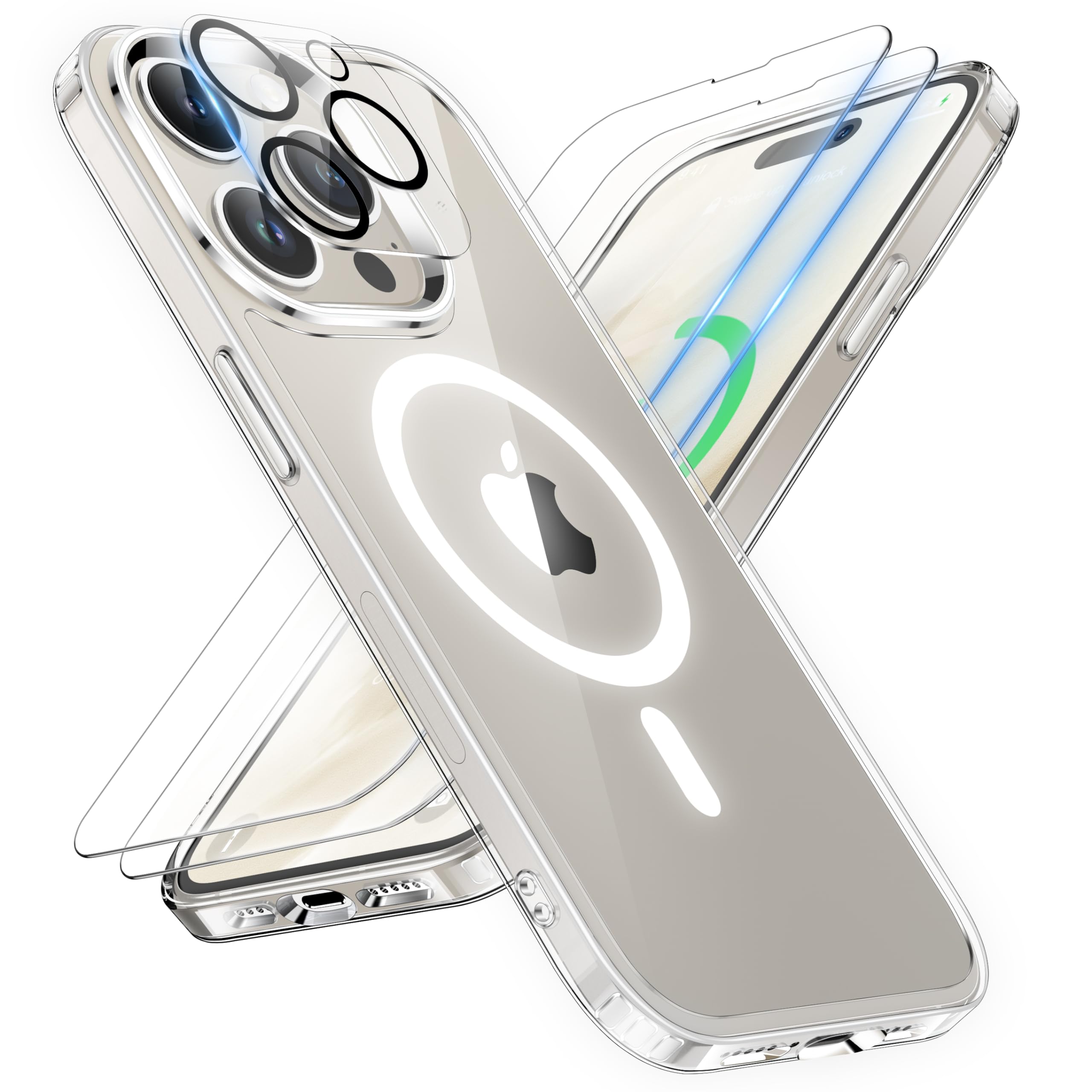 ORETECH Magnetic for iPhone 15 Pro Case, [Compatible with MagSafe] [2 Pcs Screen Protectors] [15 FT Drop Protection] Transparent
