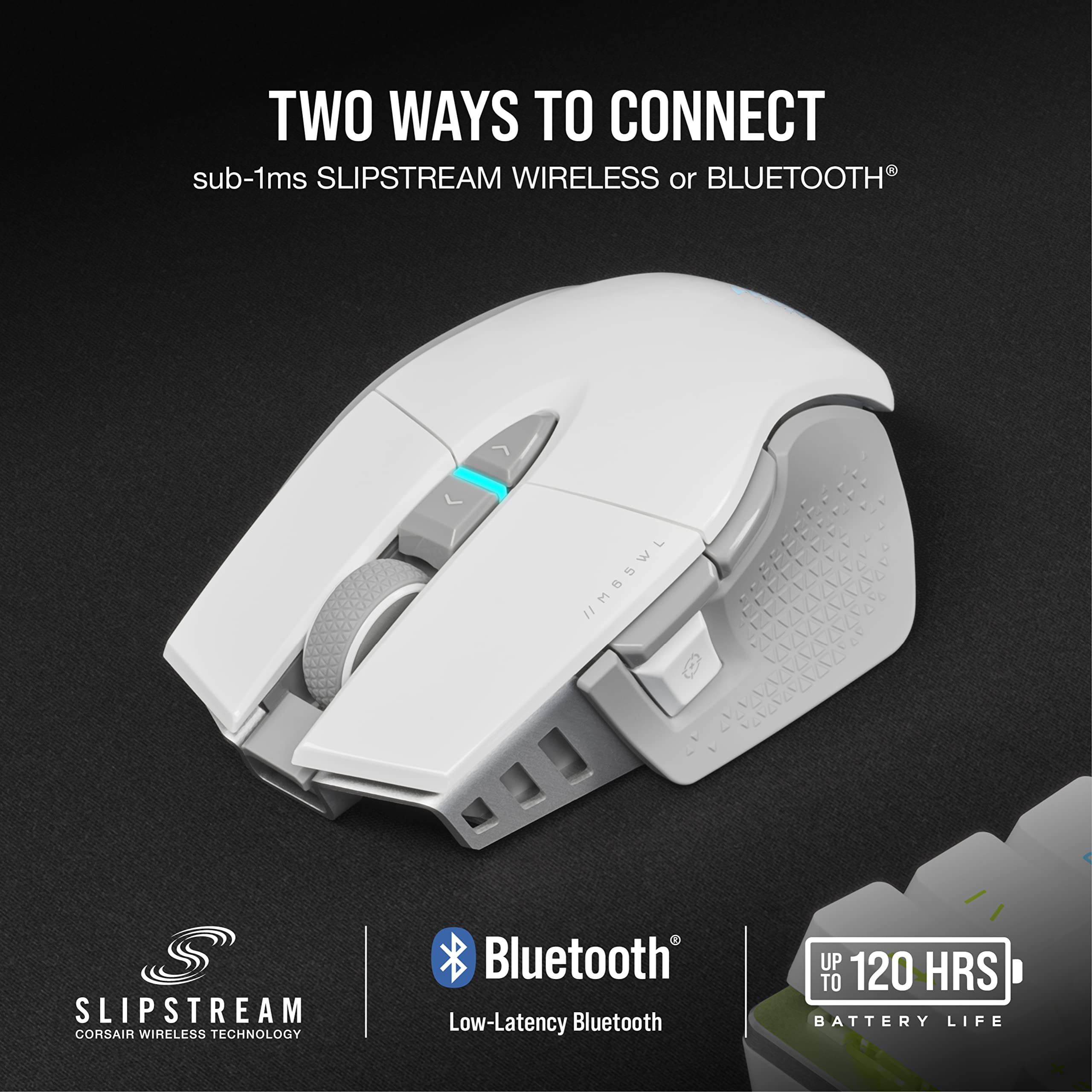 Corsair M65 RGB Ultra Wireless Gaming Mouse - 26,000 DPI, 120 Hours Battery, 8 Buttons, White, Model CH-9319511-NA2