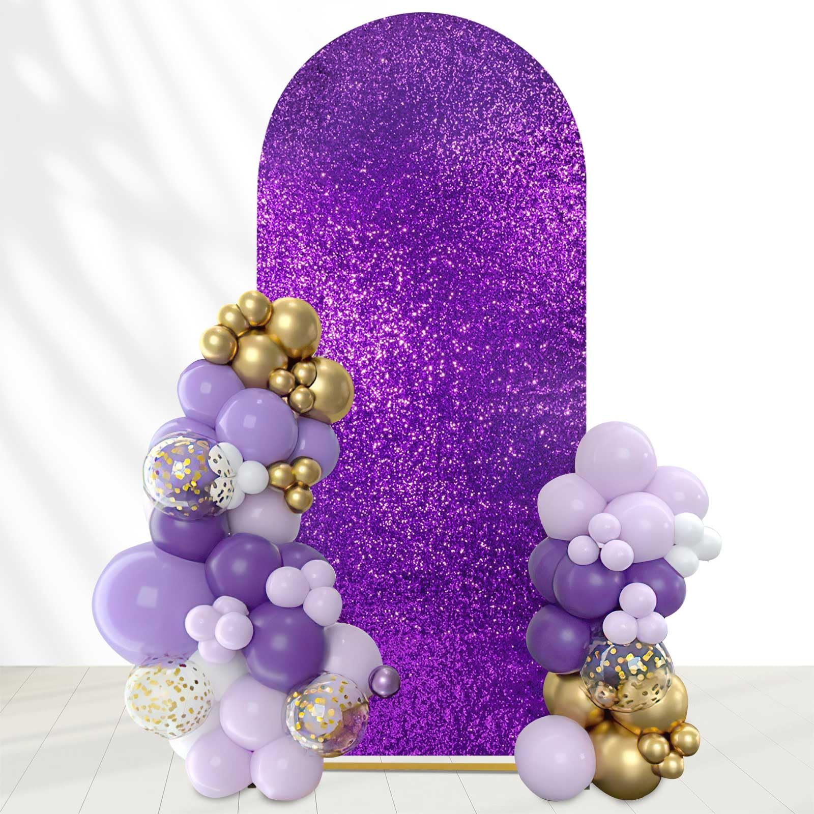 Purple Sequin Arch Covers 7.2Ft Round Top Chiara Backdrop Covers Spandex Fitted Covers For Party Birthday Ceremony Decoration