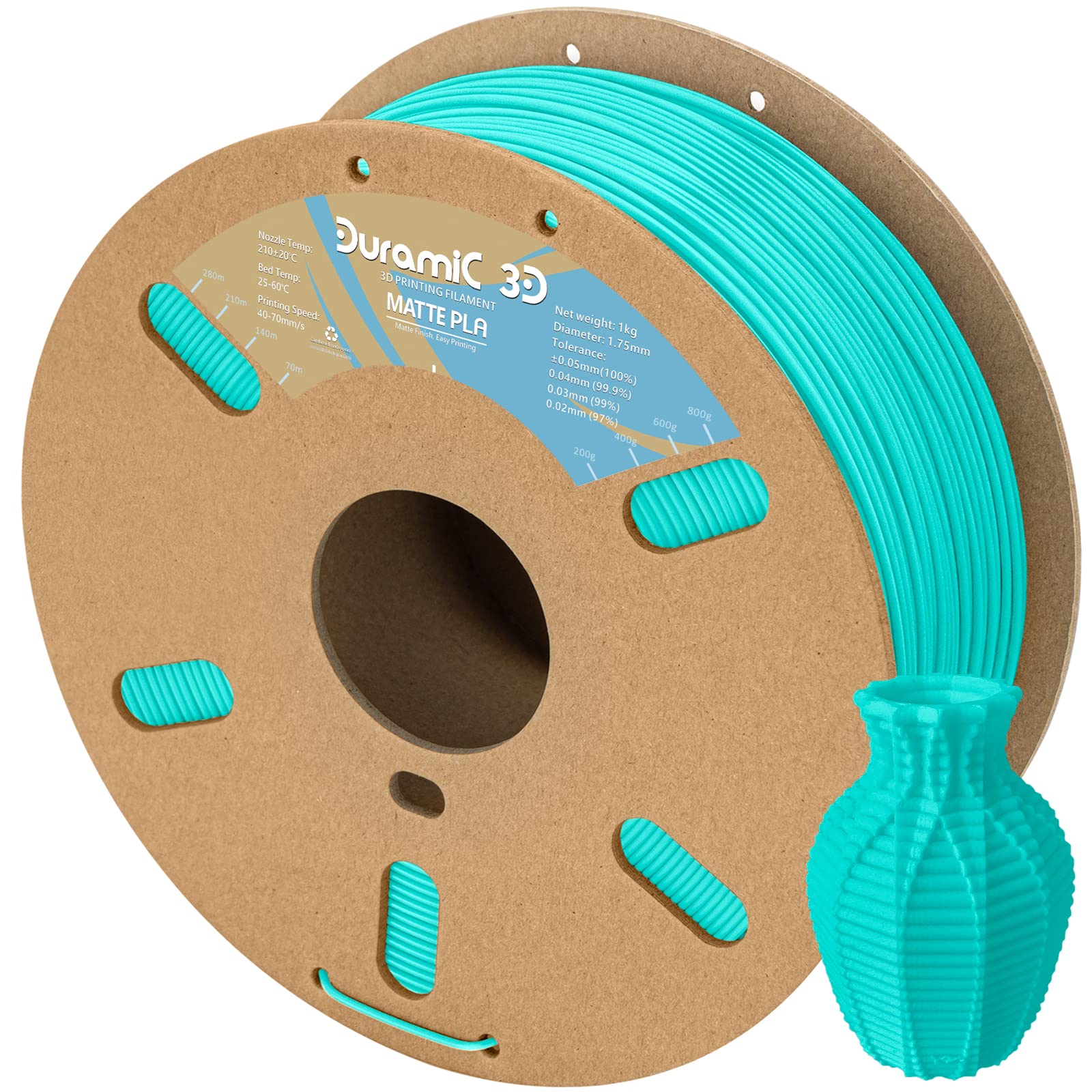 Duramic 3D Matte Pla Filament 1.75Mm Cyanblue, 1Kg Cardboard Spool Matte Finish 3D Printer Filament Pla 1.75Mm Dimensional Accur