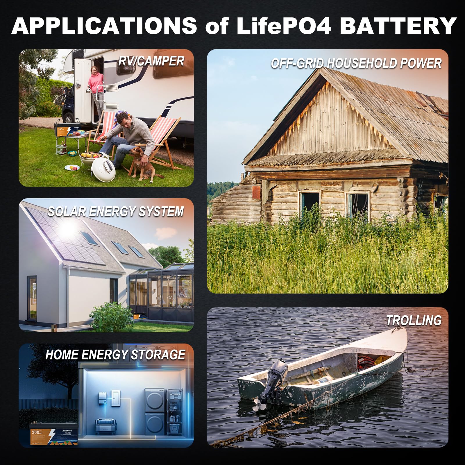 Lampword 200Ah Lifepo4 Battery 4000+ Deep Cycle Lithium Battery 12V For Power Wheels 12V,Marine,Trolling Motor/Golf Cart/Solar A