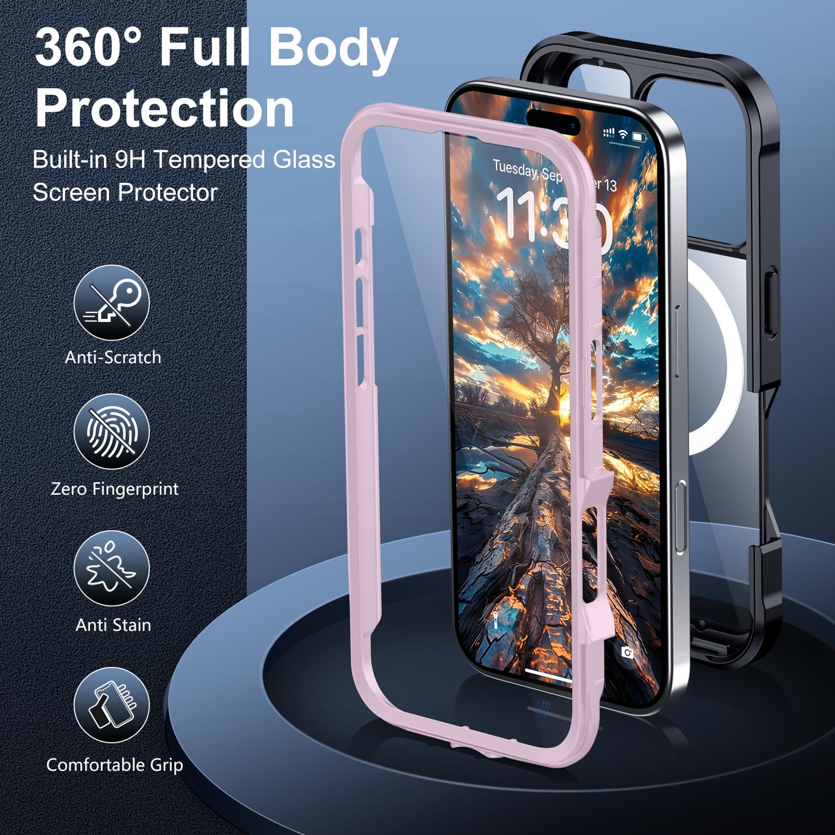 Red2Fire Designed For Iphone 16 Pro Case,[Built In 9H Tempered Glass Screen Protector][Compatible With Magsafe][360 Full Body] [