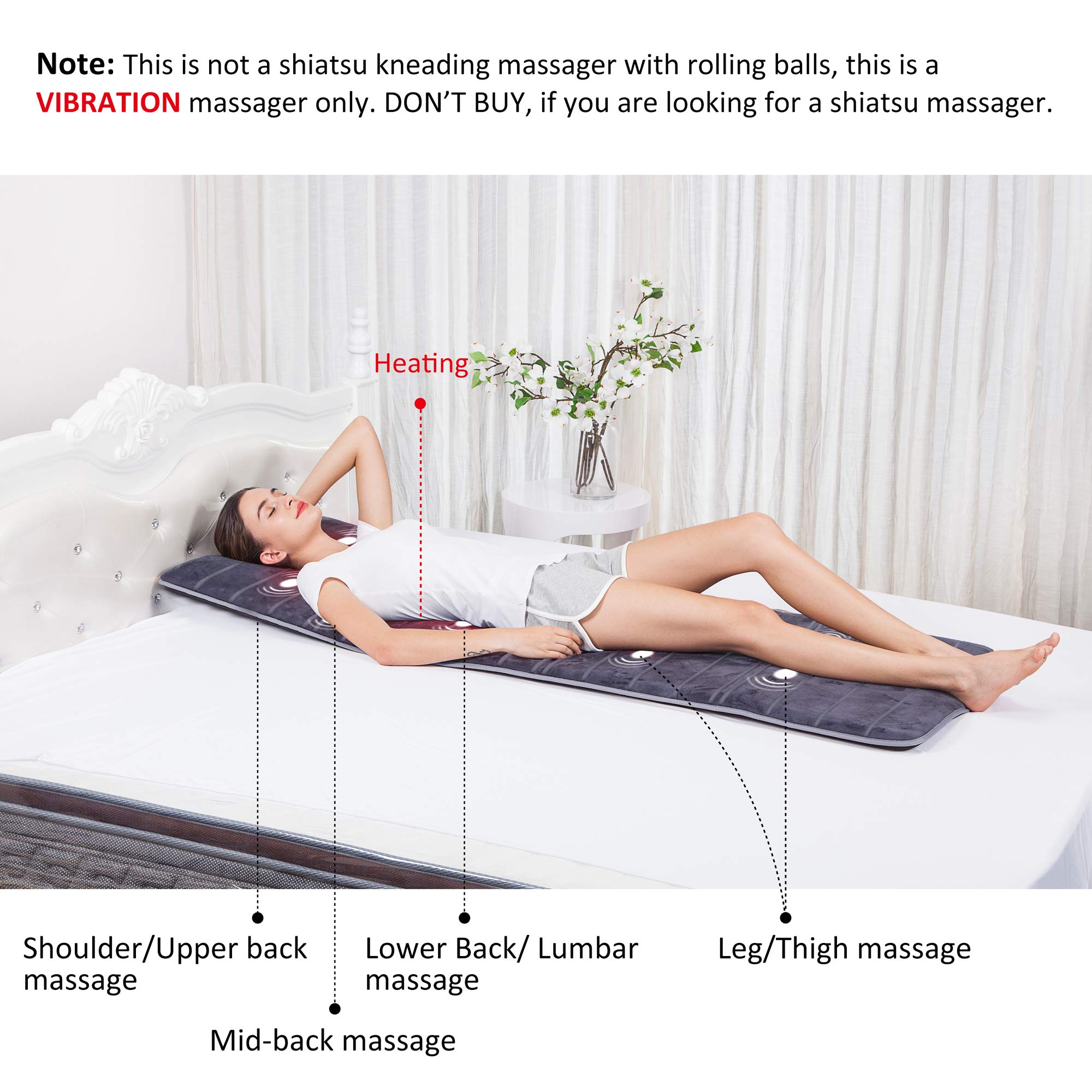 Comfier Full Body Massage Mat Pad With Heat, Chair Pad With 10 Vibration Motors & 2 Therapy Heating Pad With Auto Shut Off, Heat