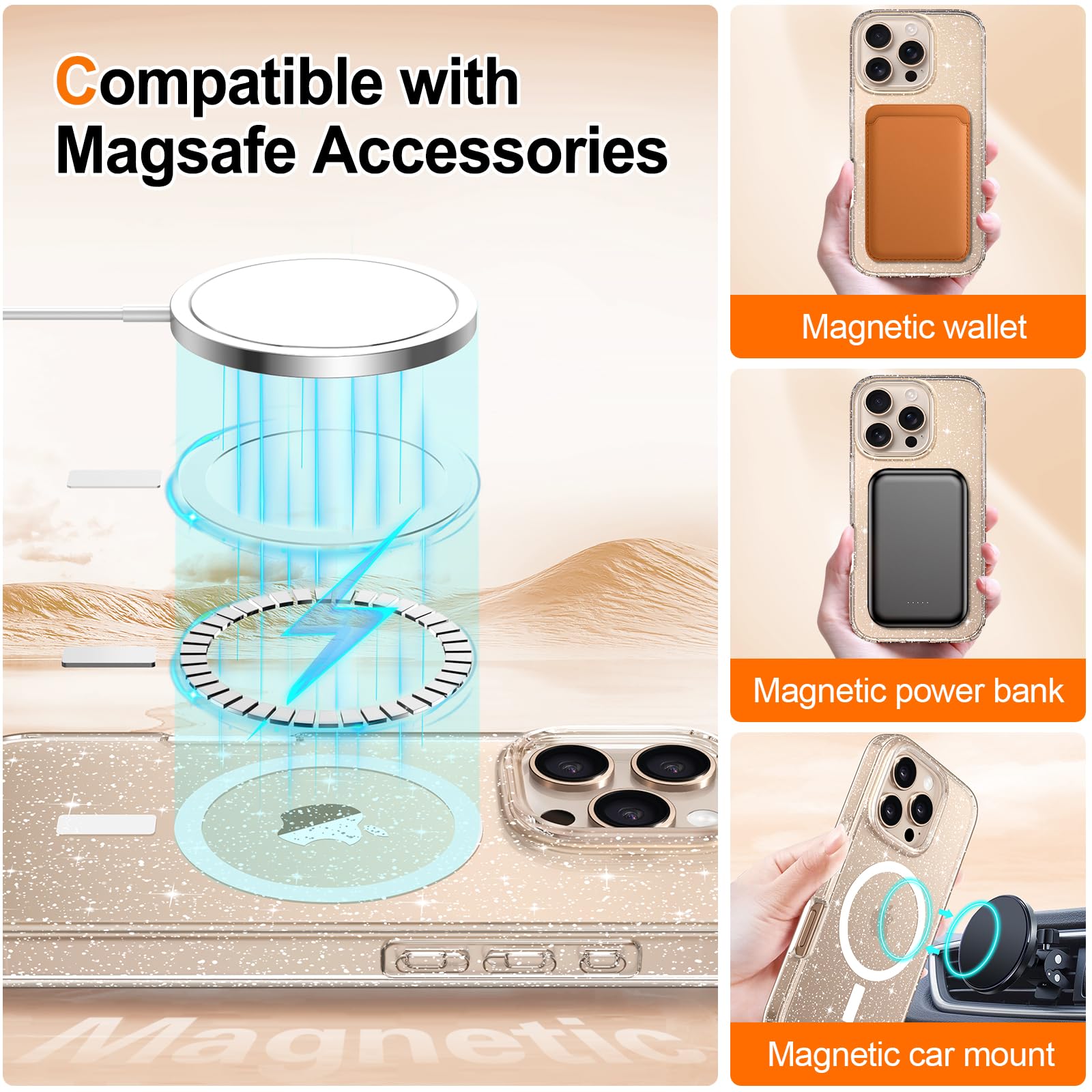 Hython Case For Iphone 16 Pro Max Case Glitter, Clear Glitter Sparkly Shiny Bling Sparkle Cute Cover, Anti Scratch Soft Tpu Slim