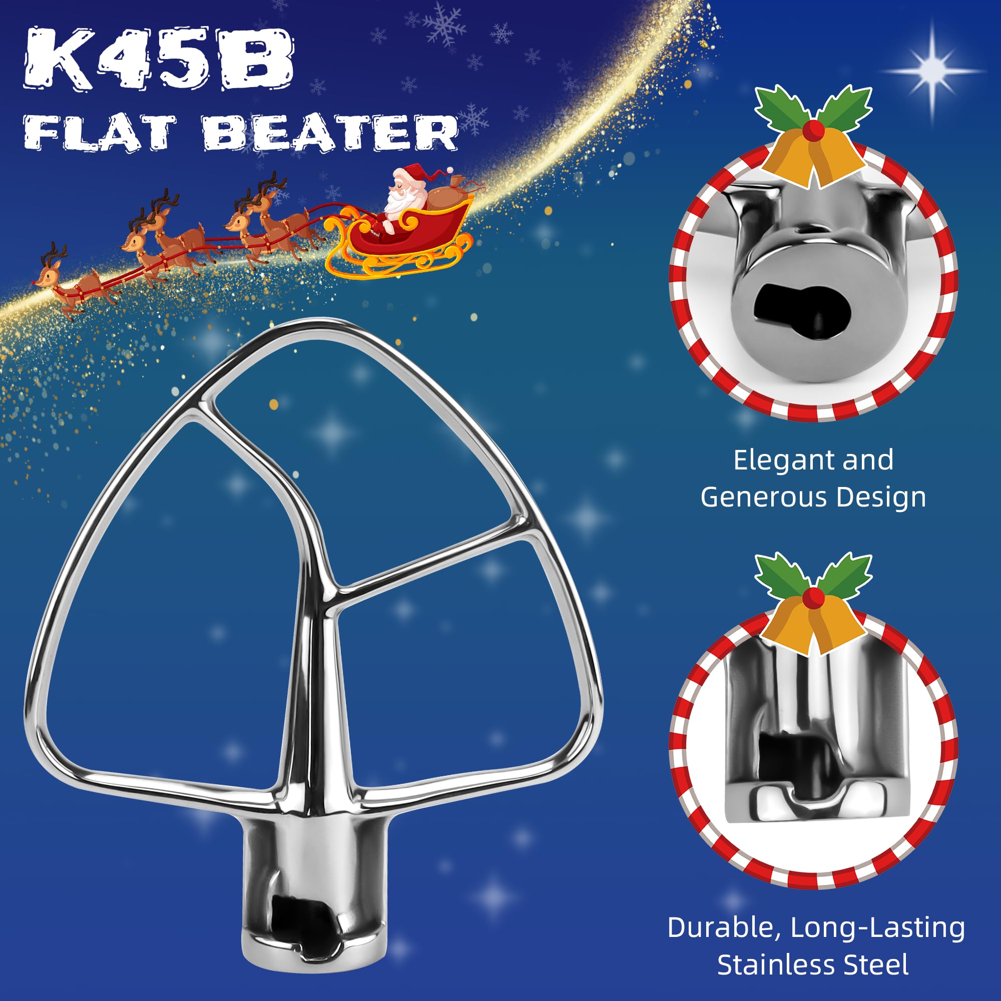Stainless Steel Flat Beater K45B Kitchen Mixer Aid Paddle For 4.5 Quart Stainless Steel Bowl,Tilt Head Stand Mixer Beater K45Ss