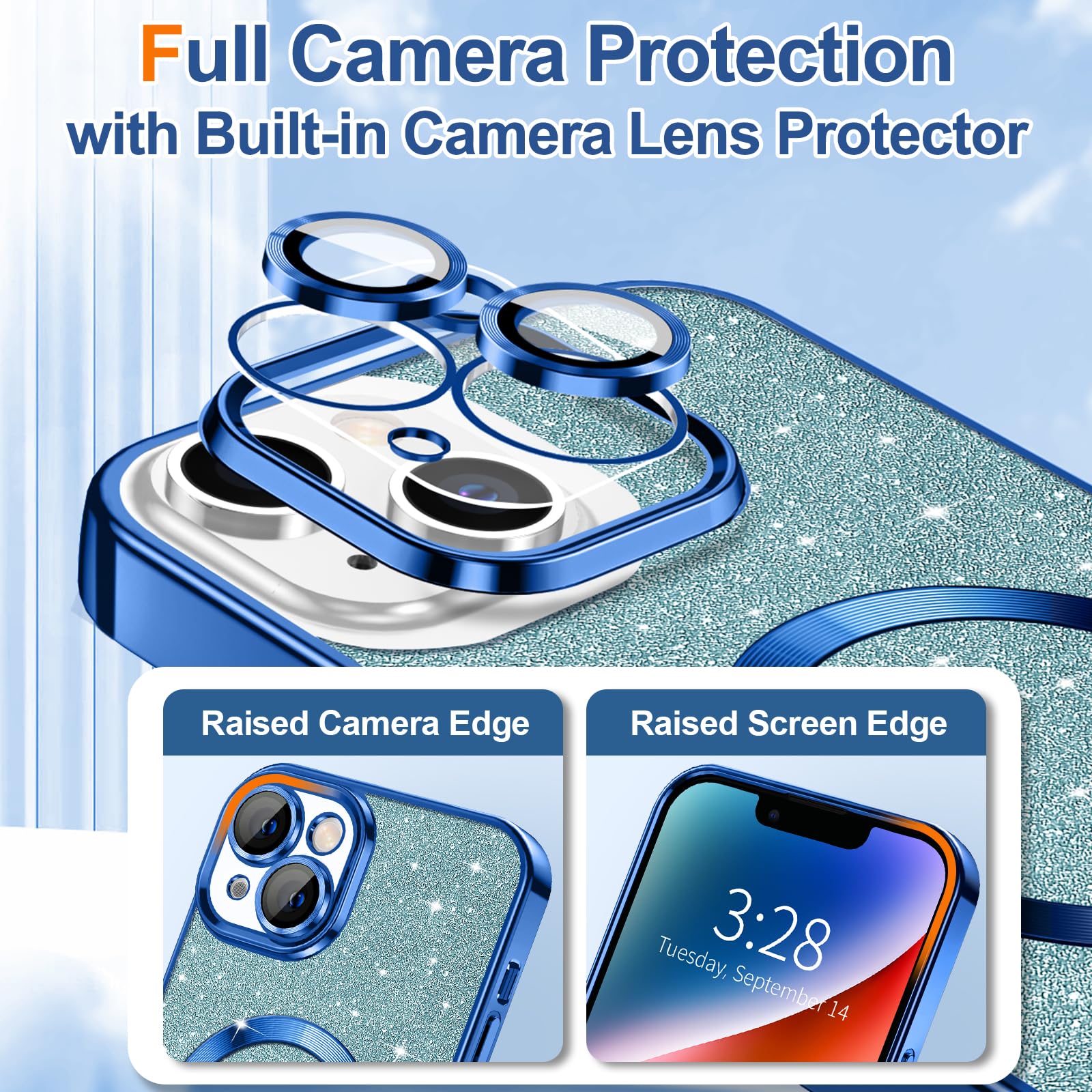 Hython For Iphone 14 Case Glitter, Clear Magnetic Phone Case With Camera Lens Protector [Compatible With Magsafe] Bling Sparkle