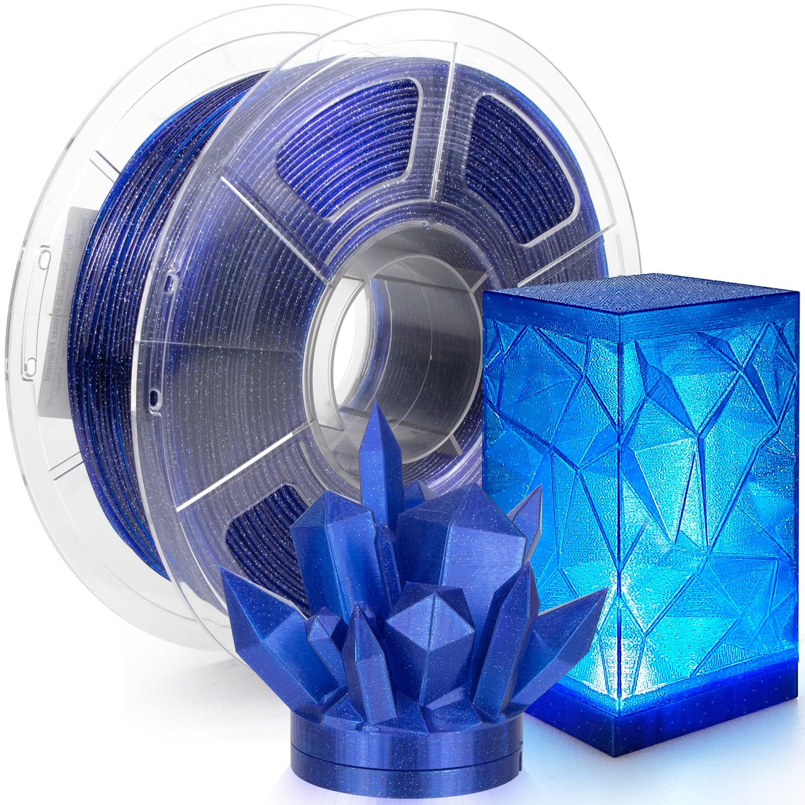 IEMAI Blue Glitter PETG Filament 1.75mm 1kg, Sparkle Galaxy Transparent 3D Printer Filament 50-600mm/s Rapid Printing, Crystal C