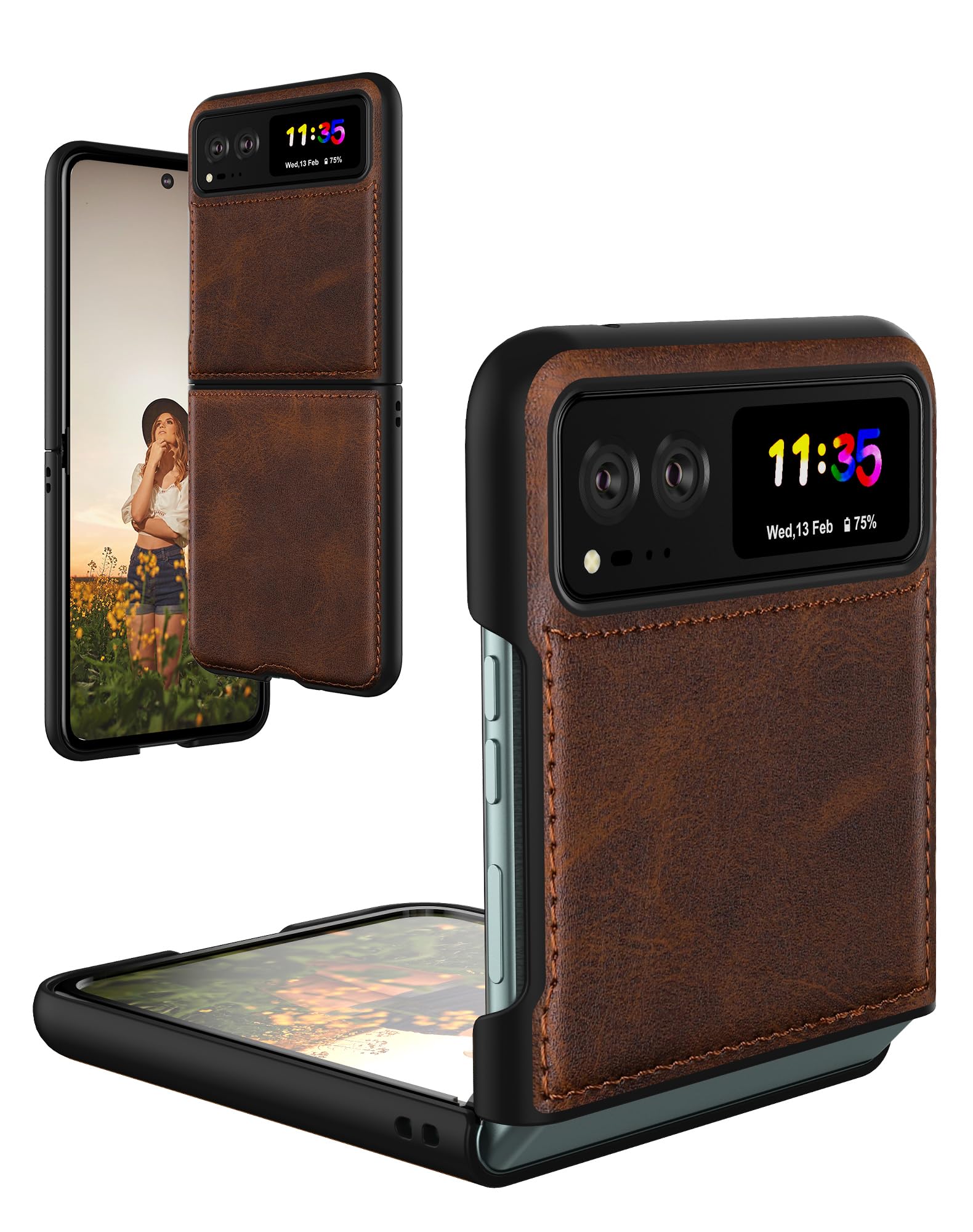 Foluu for Motorola Razr 2023 Case [Not fit Razr Plus 2023], Moto Razr 2023 Leather Case, PU Leather + Hard PC Shell Ultra Thin S