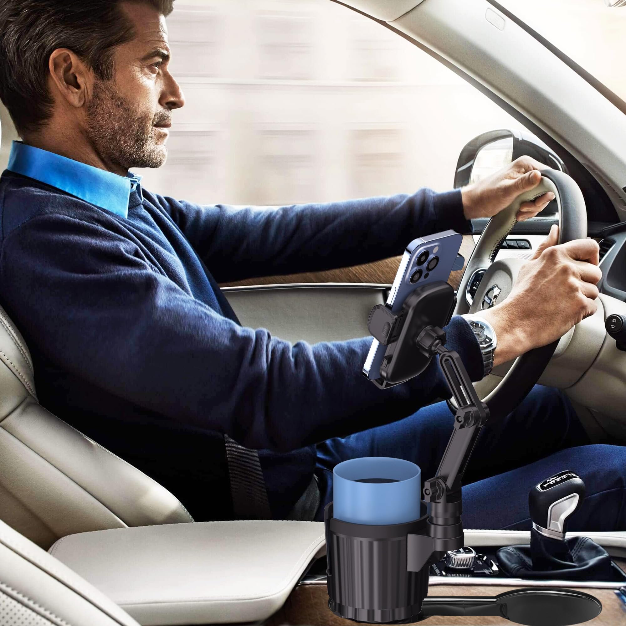 Cup Holder Phone Mount For Car, Car Cup Holder Phone Holder With Expandable Base, 2 In 1 Cup Phone Holder Adapter For Car, 360 D