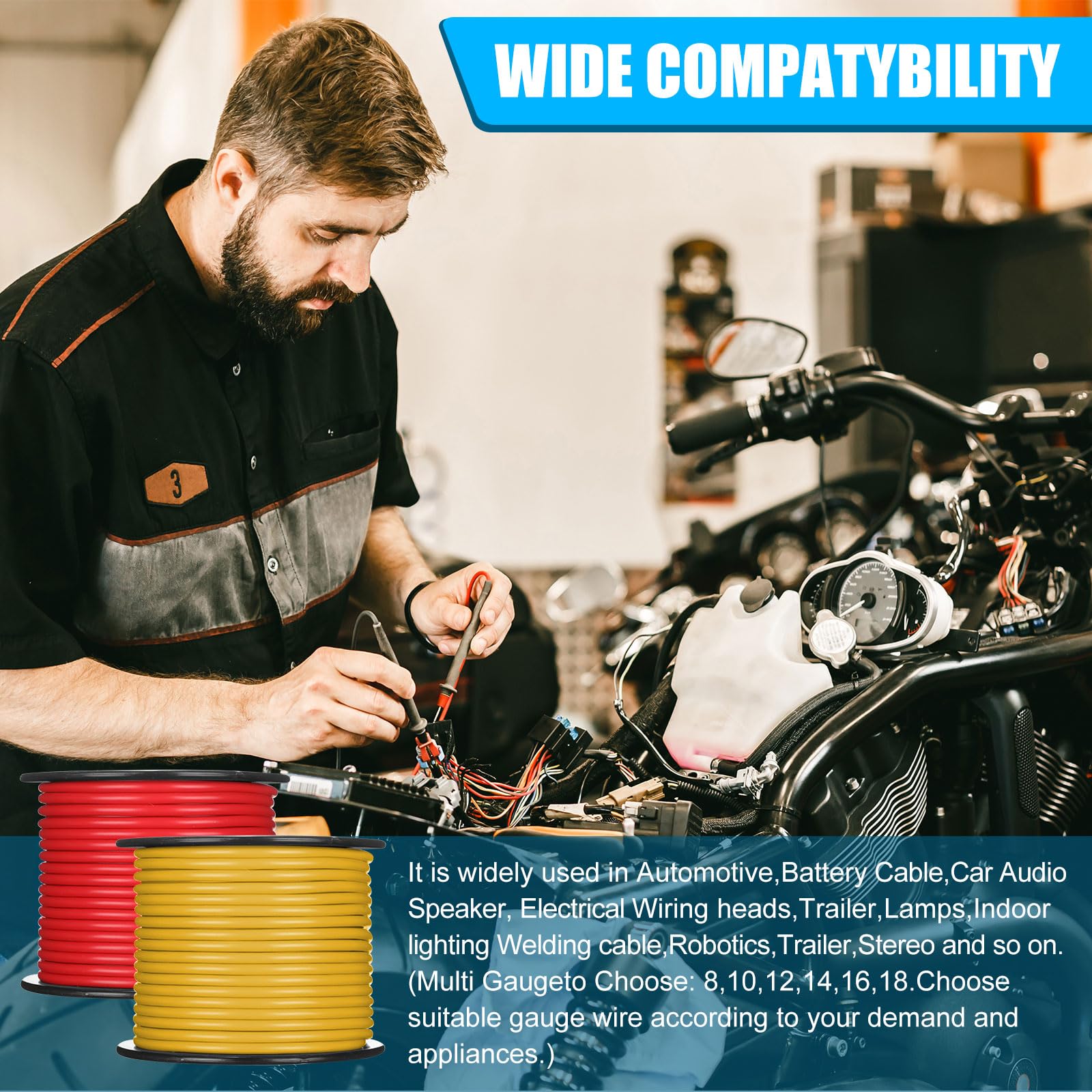 Gisafai 10 Pcs Wire 100 Ft Per Roll (1000 Ft Total) Automotive Primary Wire Spools Copper Clad Aluminum Primary Wire For 12V Aut