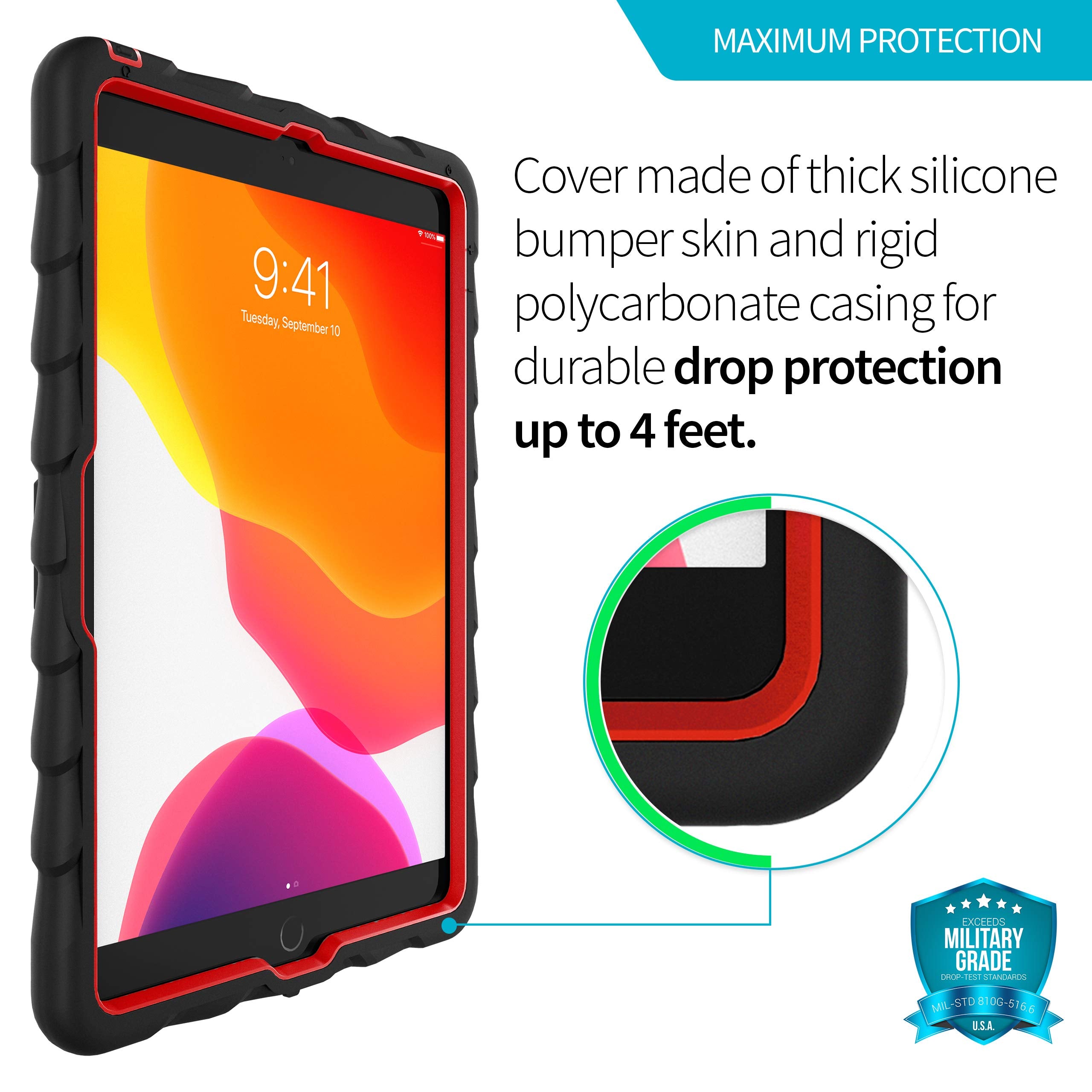 Gumdrop Hideaway Case Fits Apple Ipad 9Th | 8Th | 7Th Gen (10.2 Inch) Designed For K 12 Students Teachers And Classrooms� Drop Tested Rugged Shockproof Bumpers For Reliable Device Protection�Black/Red