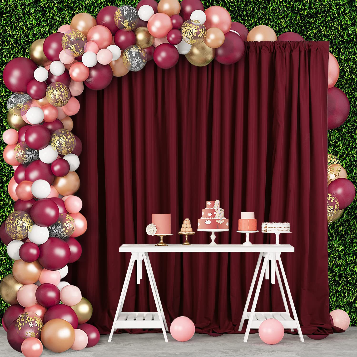 Mokohouse 10Ft X 8Ft Burgundy Backdrop For Parties Burgundy Backdrop Drape For Birthday Wedding 2 Panels 5Ft X 8Ft