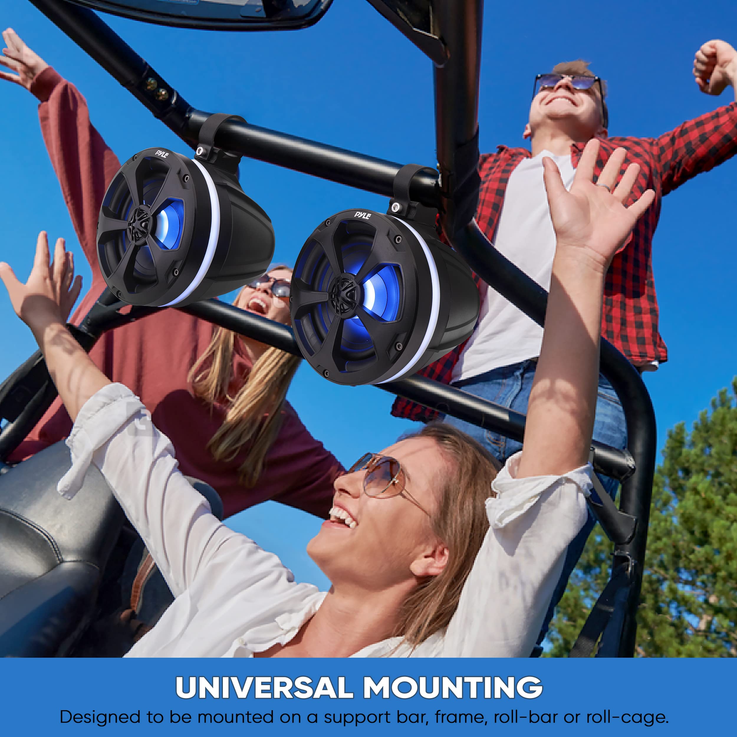 Pyle 2-Way Waterproof Off Road Speakers - 5.25 1000W Active Passive Marine Grade Wakeboard Tower Speakers System W/ Rgb Light, F