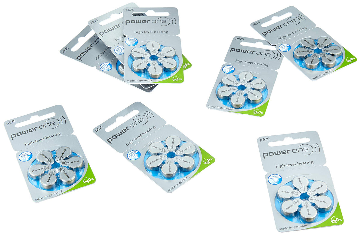 Power One Zinc Air Hearing Aid Batteries (Blue) Size 675 Pack Of 60