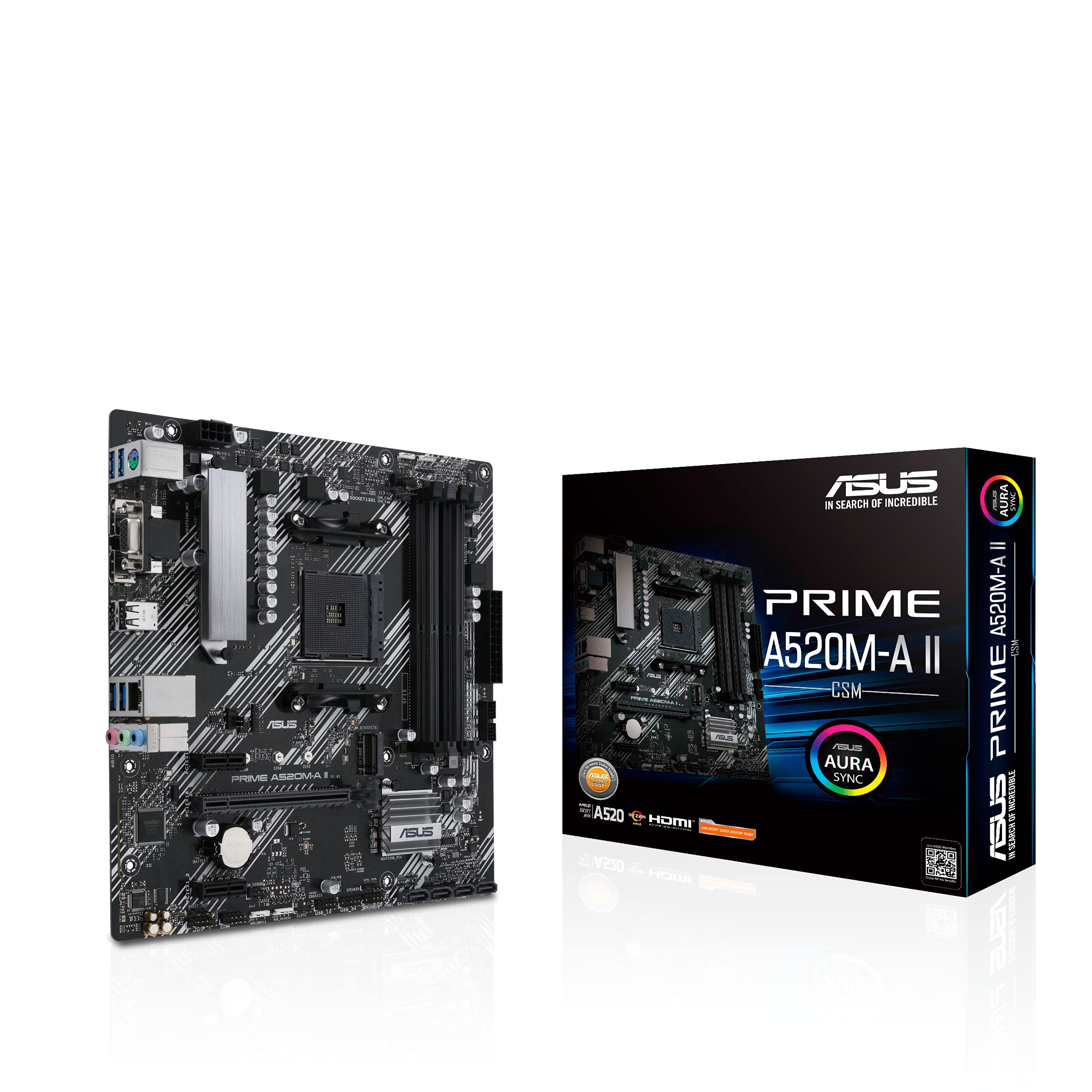 ASUS Prime A520M-A II/CSM AMD AM4(3rd Gen Ryzen) microATX Commercial Motherboard(ECC Memory,M.2 Support,1Gb Ethernet, DP/HDMI 2.