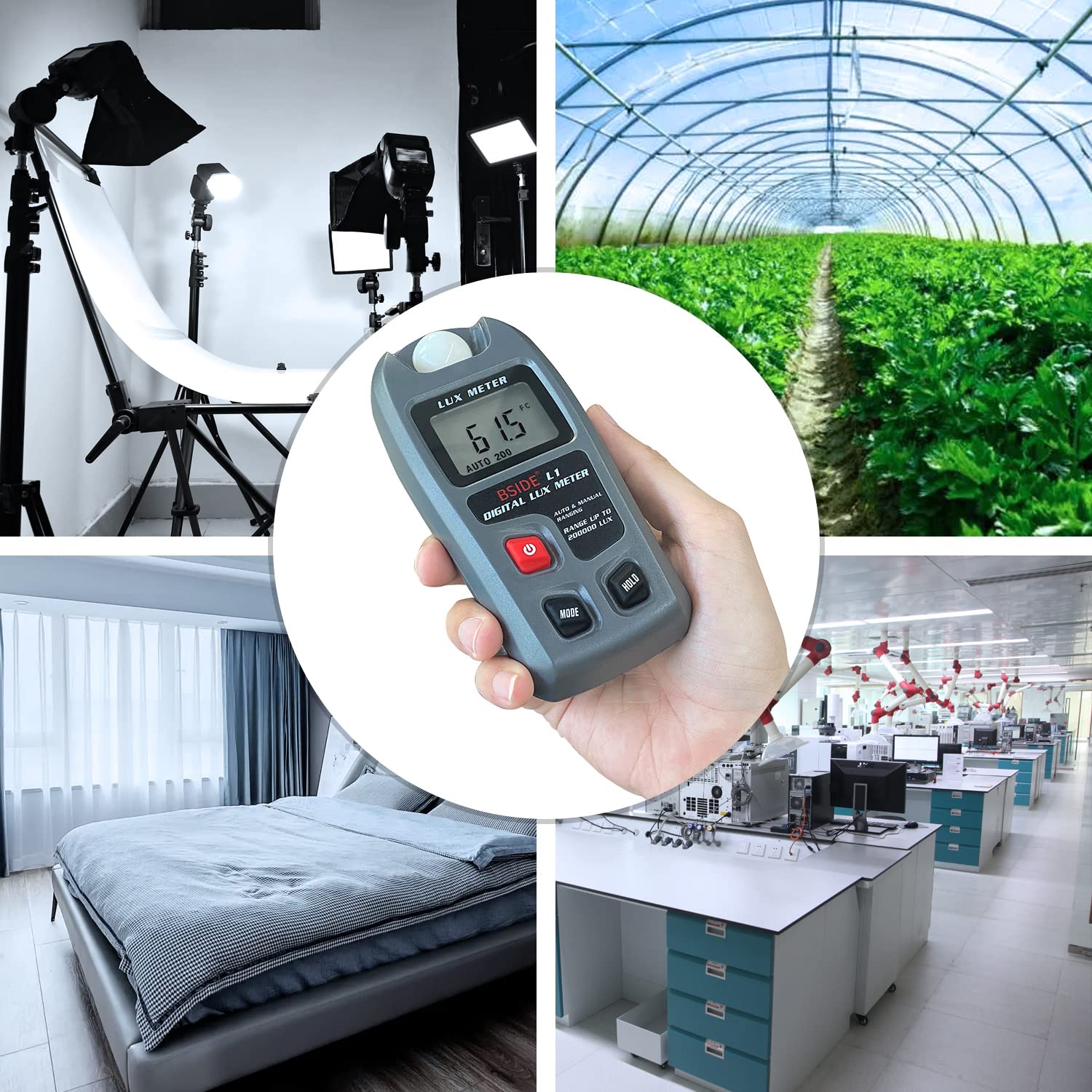 Bside Digital Light Meter Lux Tester Illuminance Luxmeter, 0 200,000 Lux Portable Environment Luminometer Photometer For Garden