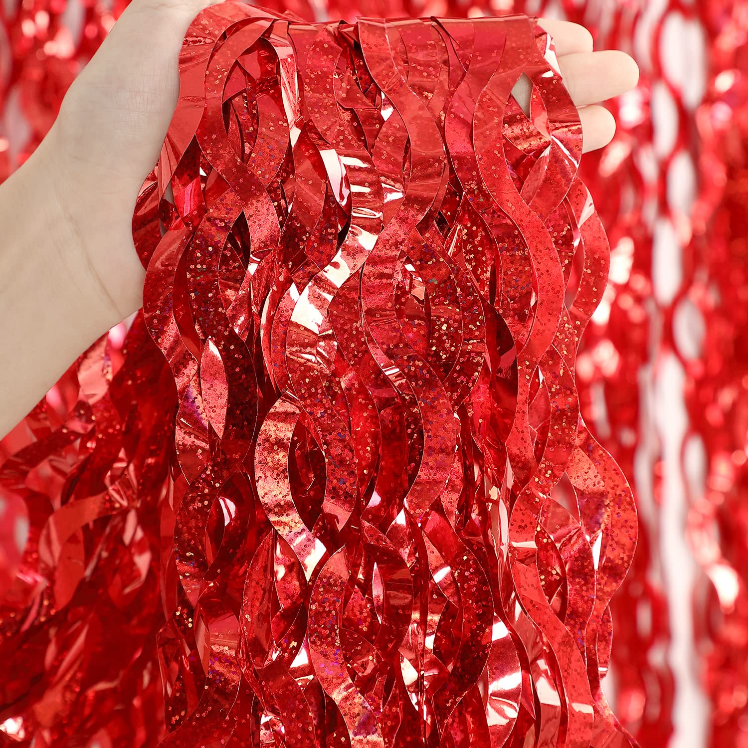 3 Pack Red Backdrop Curtain   Cylmfc 3.3 Ft X 6.6 Ft Foil Backdrop Curtain Streamers Birthday Decorations For Birthday Party Chr