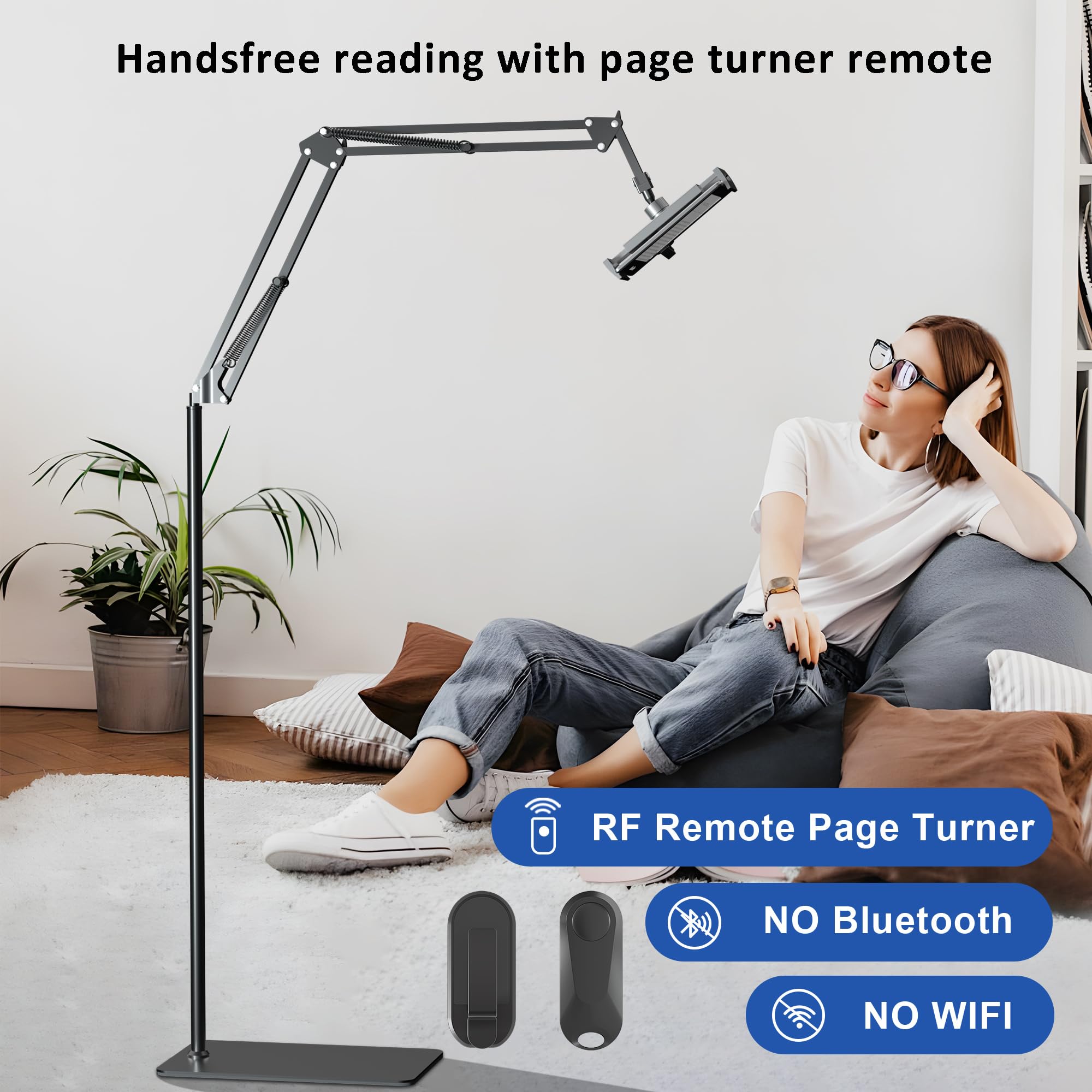 Kefotic Floor Stand For Kindle Reading In Bed With Remote Page Turner, Hands Free Tablet Arm Holder For Kindle Accessory, Compat