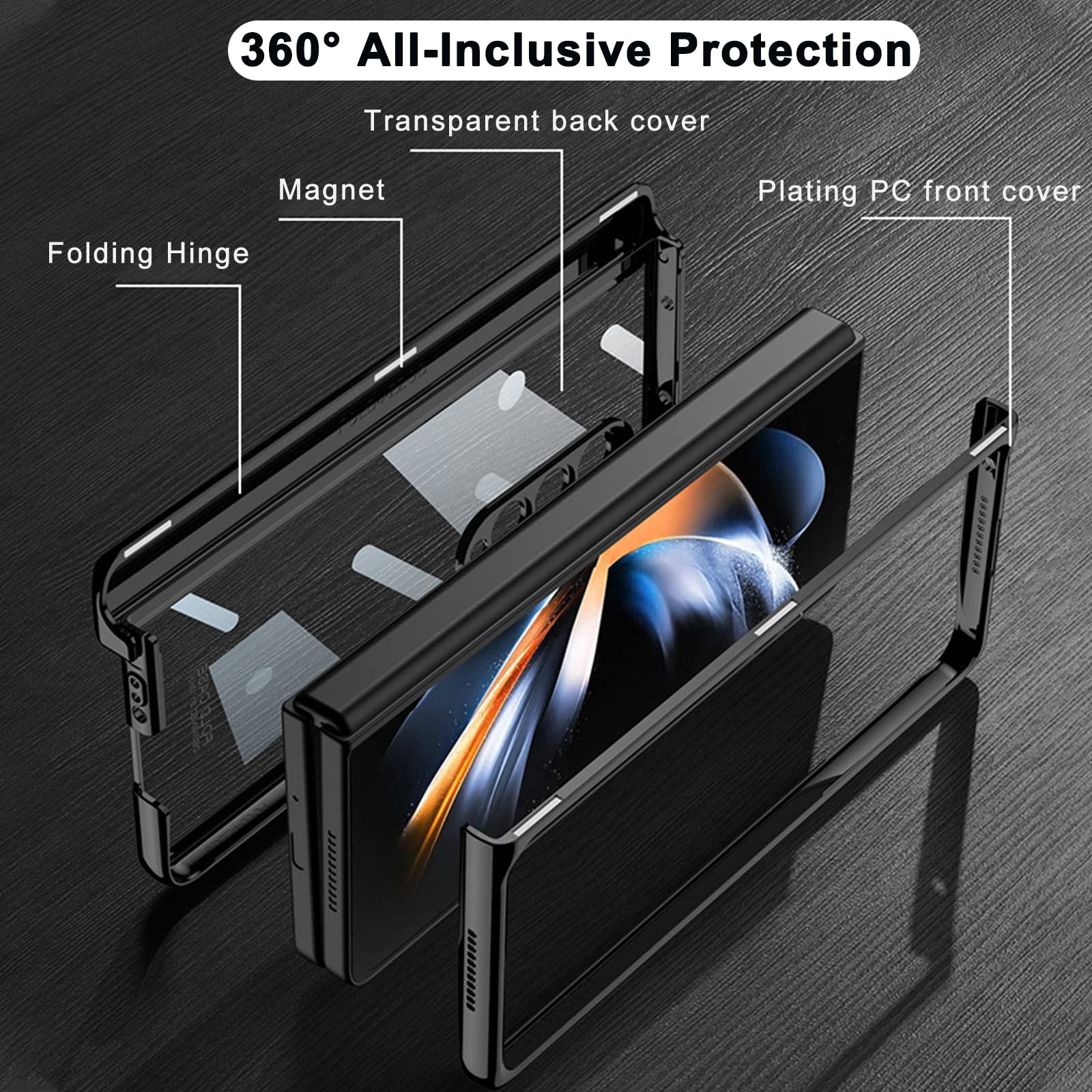 Ninki Compatible Samsung Galaxy Z Fold 4 Case Clear With Magnetic Hinge Protection,Luxury Transparent   Plating Pc Thin Phone Ca