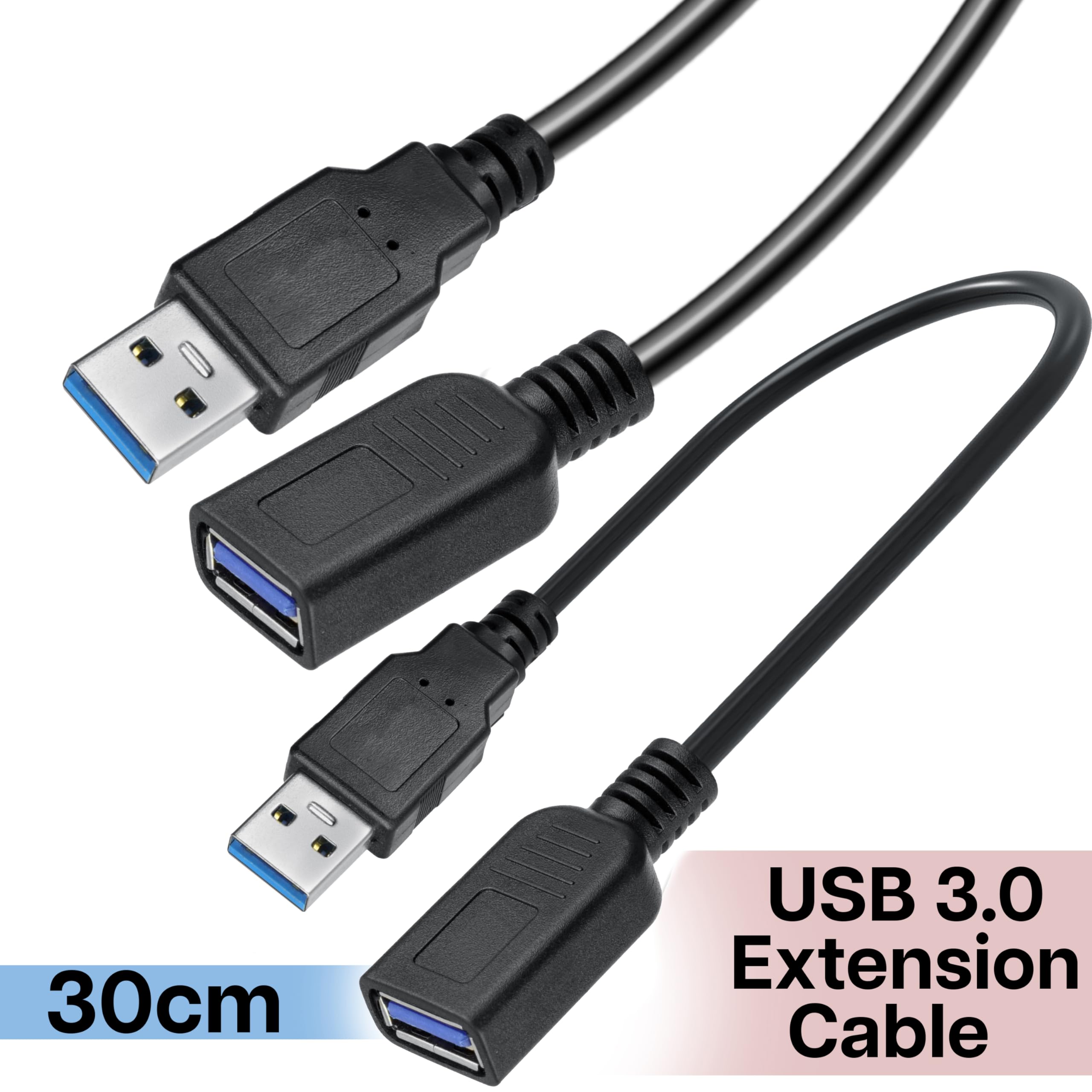Saitech It 4 Pack Short Length 30Cm Usb 3.0 Extension Cable, Male To Female Extender Cable, Usb 3.0 Extender Cord
