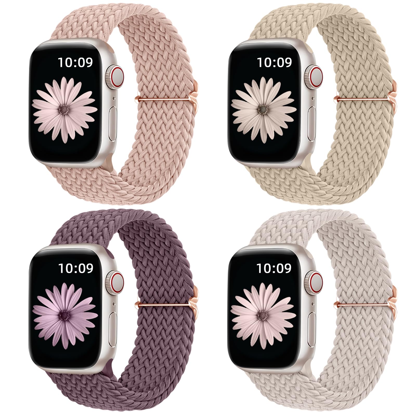 Daqin 4 Pack Braided Solo Loop Band Compatible With Apple Watch Band 40Mm 41Mm 38Mm For Women Men, Adjustable Stretchy Soft Nylo