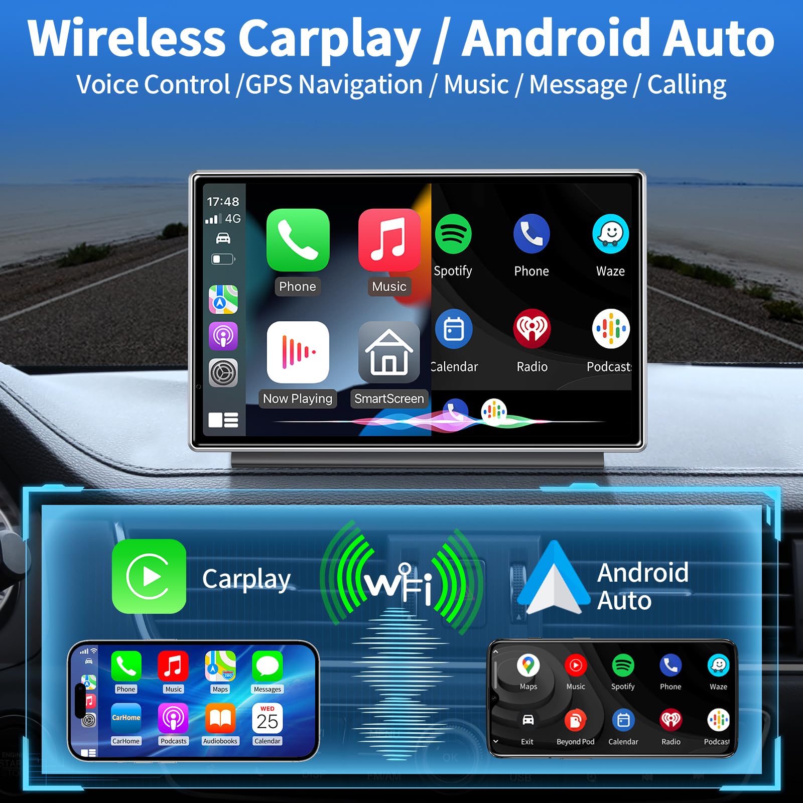 Wireless A Pple Car Play With Bluetooth, 7'' Portable A Pple Carplay & Android Auto Car Play Screen, With Gps Navigation/Mirror