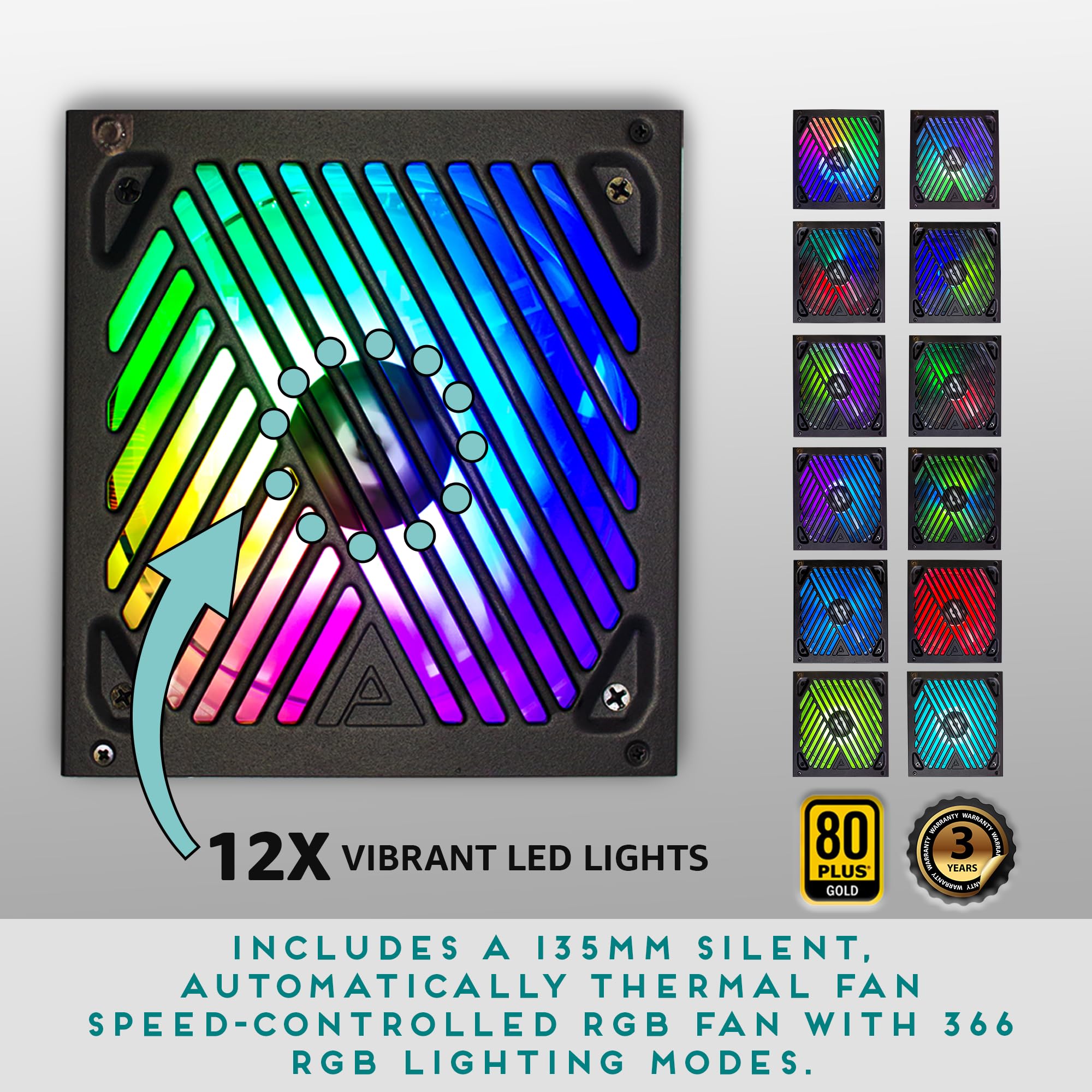 Apevia Atx Pm1000W Pcie 5.0 & Atx 3.0 Ready Premier 1000W 80+ Gold Certified, Includes Pcie 5.0 / Gen 5 12Vhpwr Connector, Activ