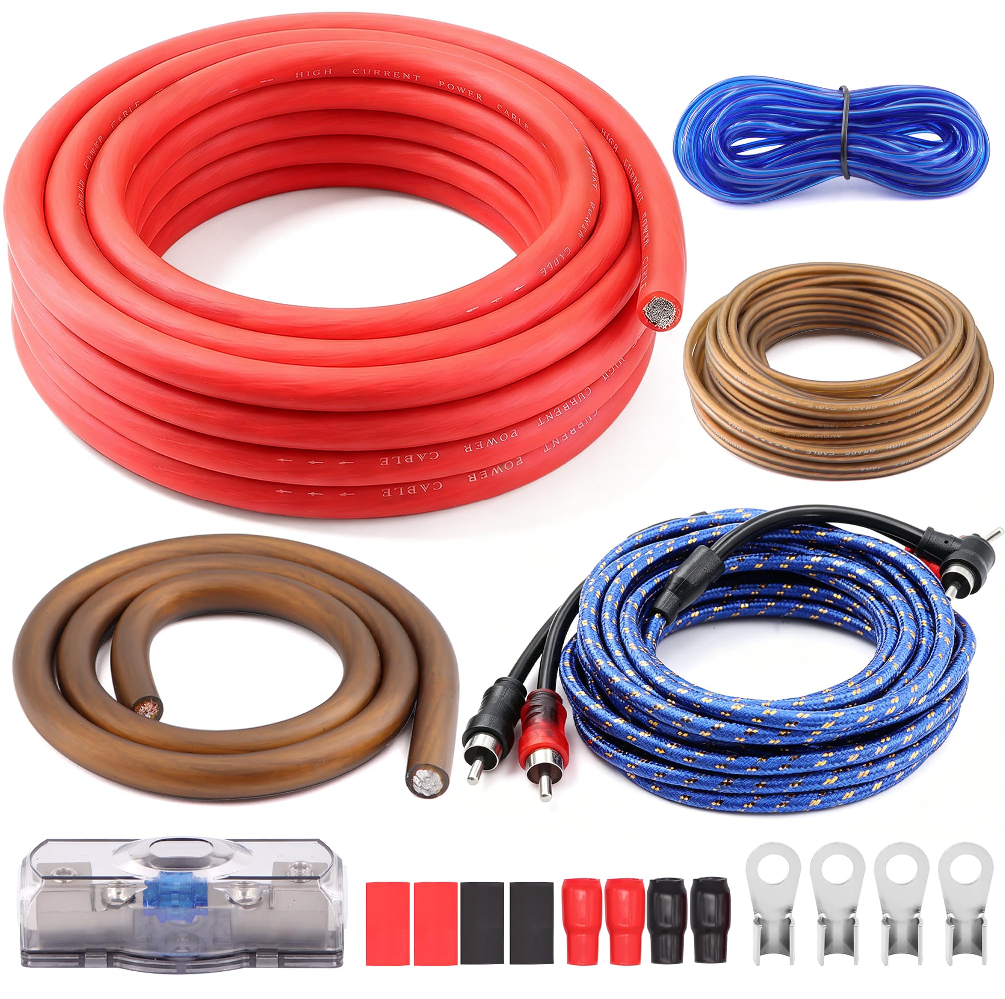 0 Gauge 3000W Amp Wiring Kit With 17FT CCA Power Cable,RCA Wire for Sub